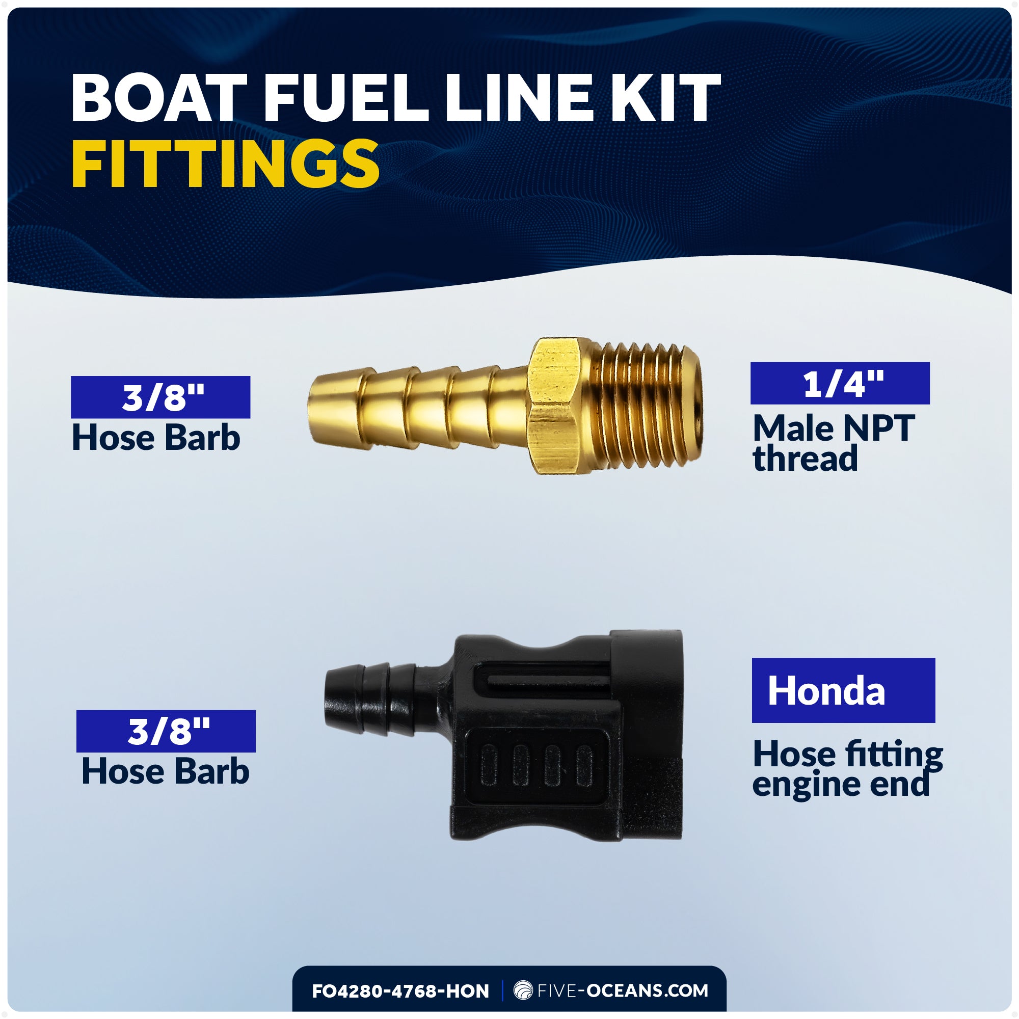 Marine Boat Fuel Line Kit for Honda Outboards, 3/8" x 6', EPA/CARB Approved - FO4280-4768-HON - Five Oceans