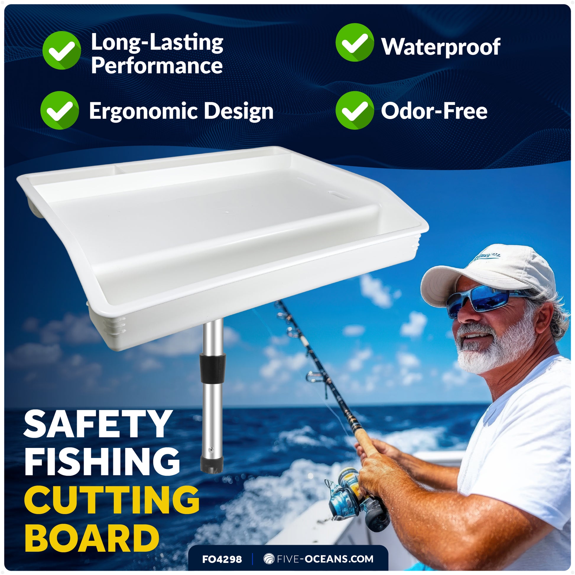 Deluxe Bait Cutting Board, 17"x14", Rod Holder Mount - FO4298 - Five Oceans