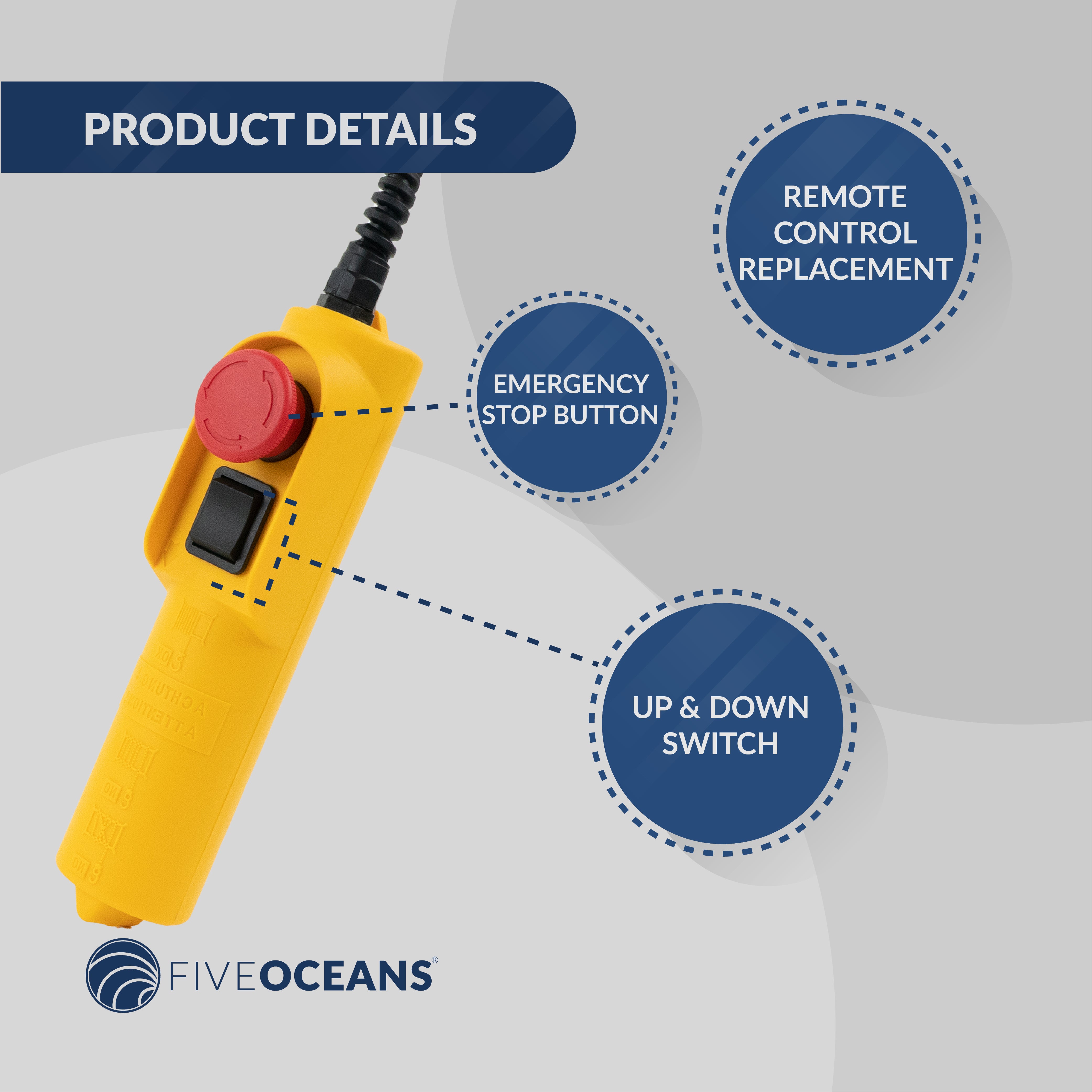 Electric Hoist Remote Control, 6' Cable Lenght - FO4318 - Five Oceans