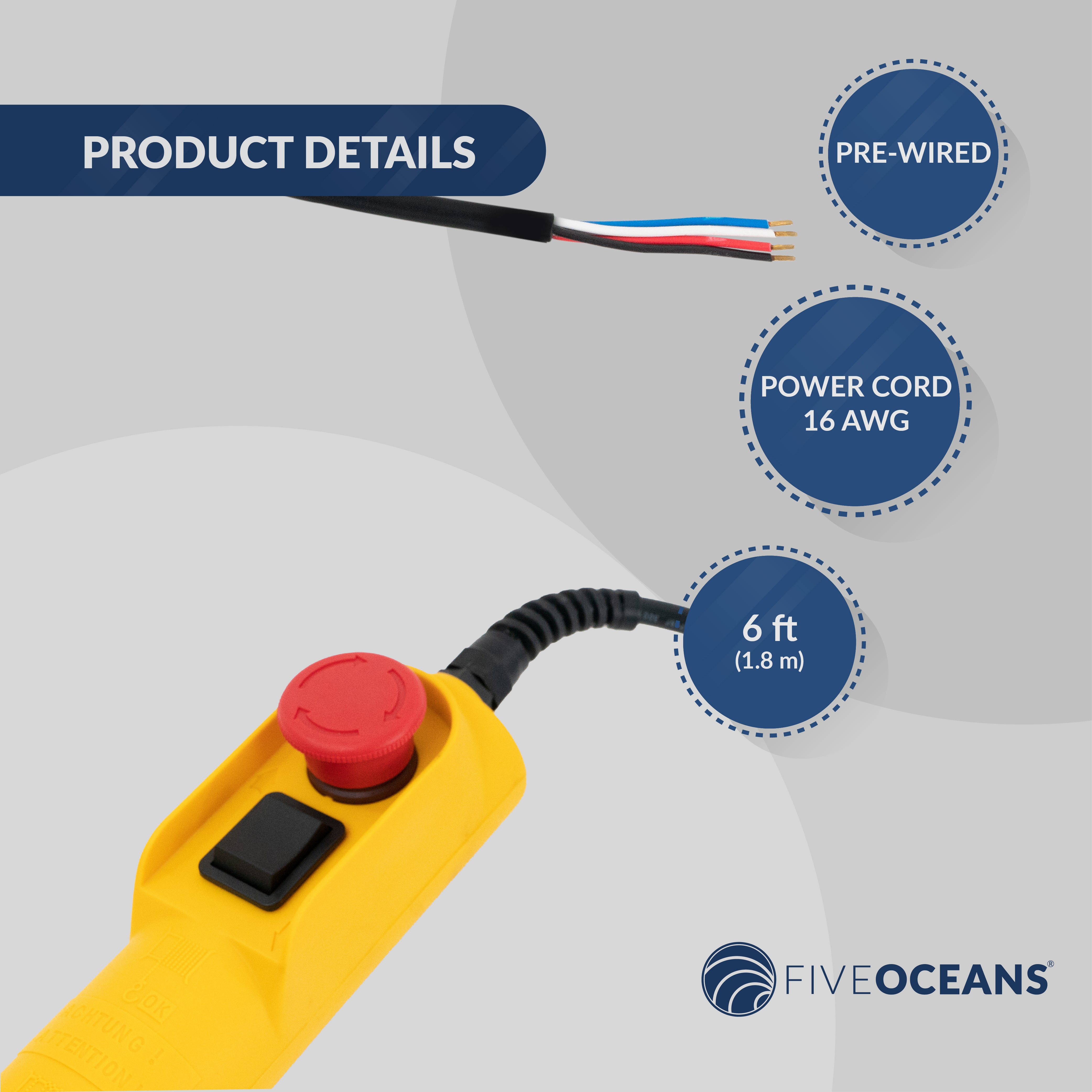 Electric Hoist Remote Control, 6' Cable Lenght - FO4318 - Five Oceans