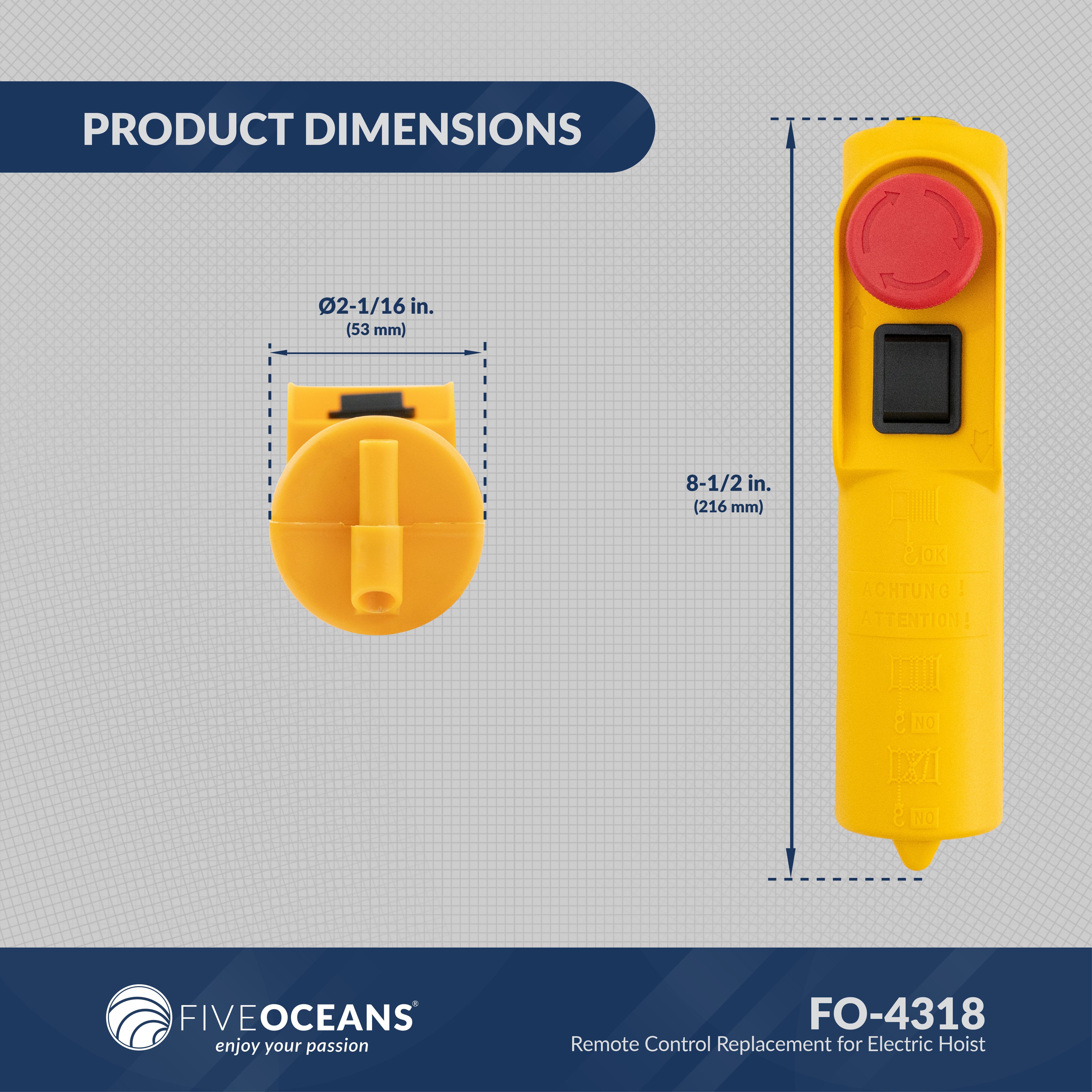 Electric Hoist Remote Control, 6' Cable Lenght - FO4318 - Five Oceans