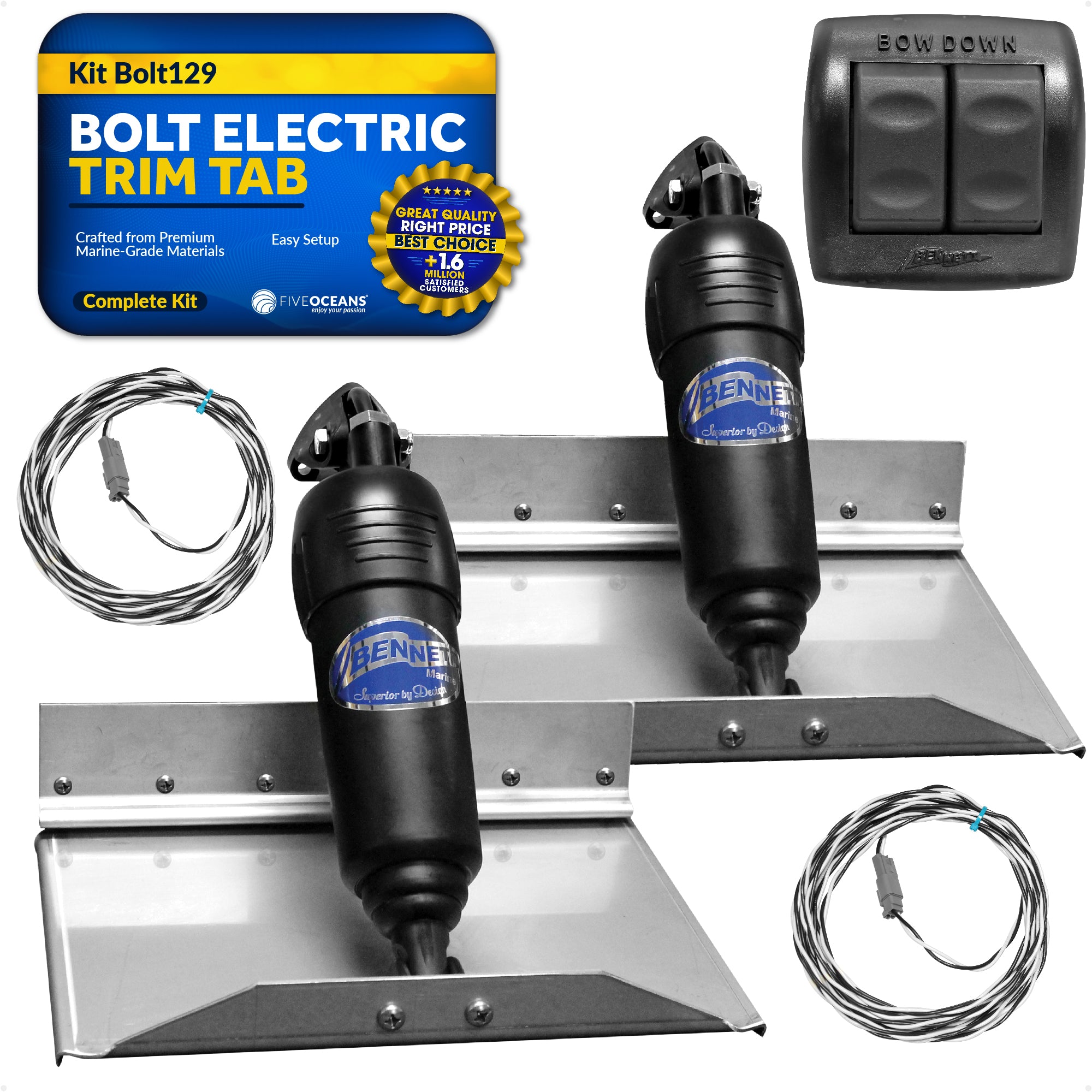 Bolt Electric Trim Tab System 12" x 9", Complete Kit BOLT129, 12V DC - FO4320 - Five Oceans