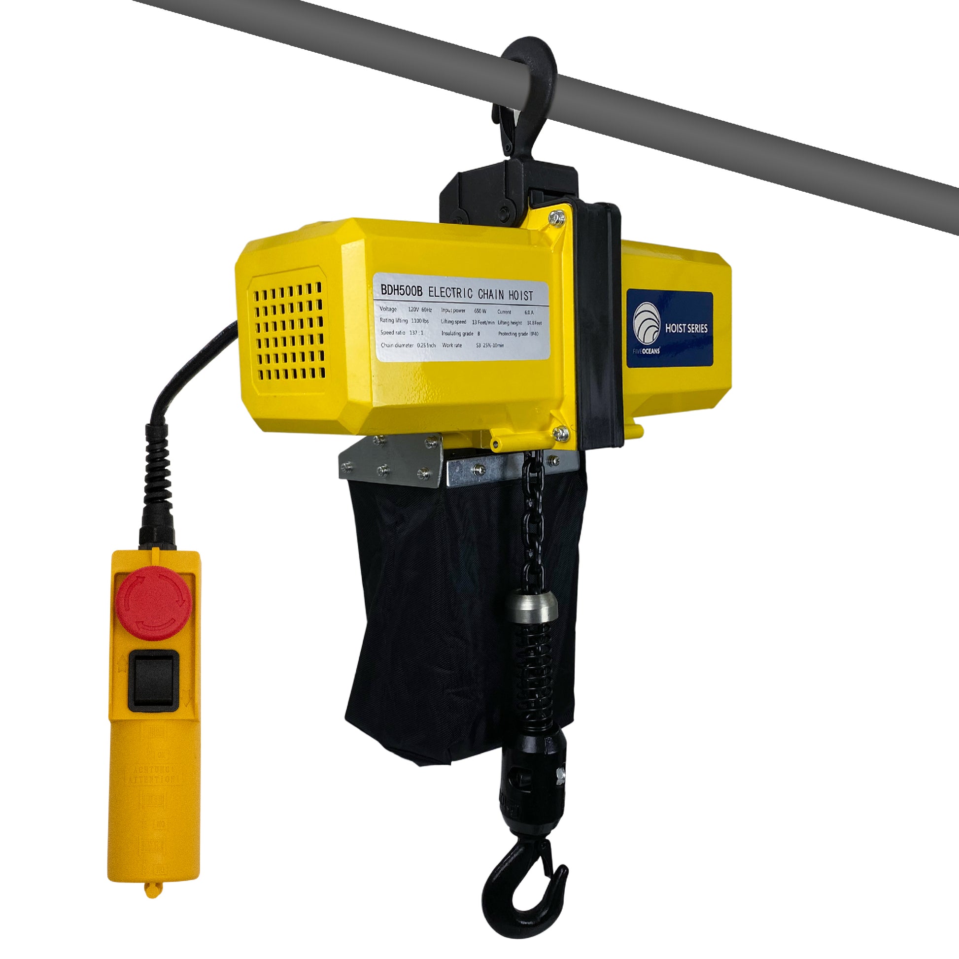 Electric Chain Hoist, 1100LBS / 500KG,  6 FT Remote Control, 120 V - FO4335 - Five Oceans