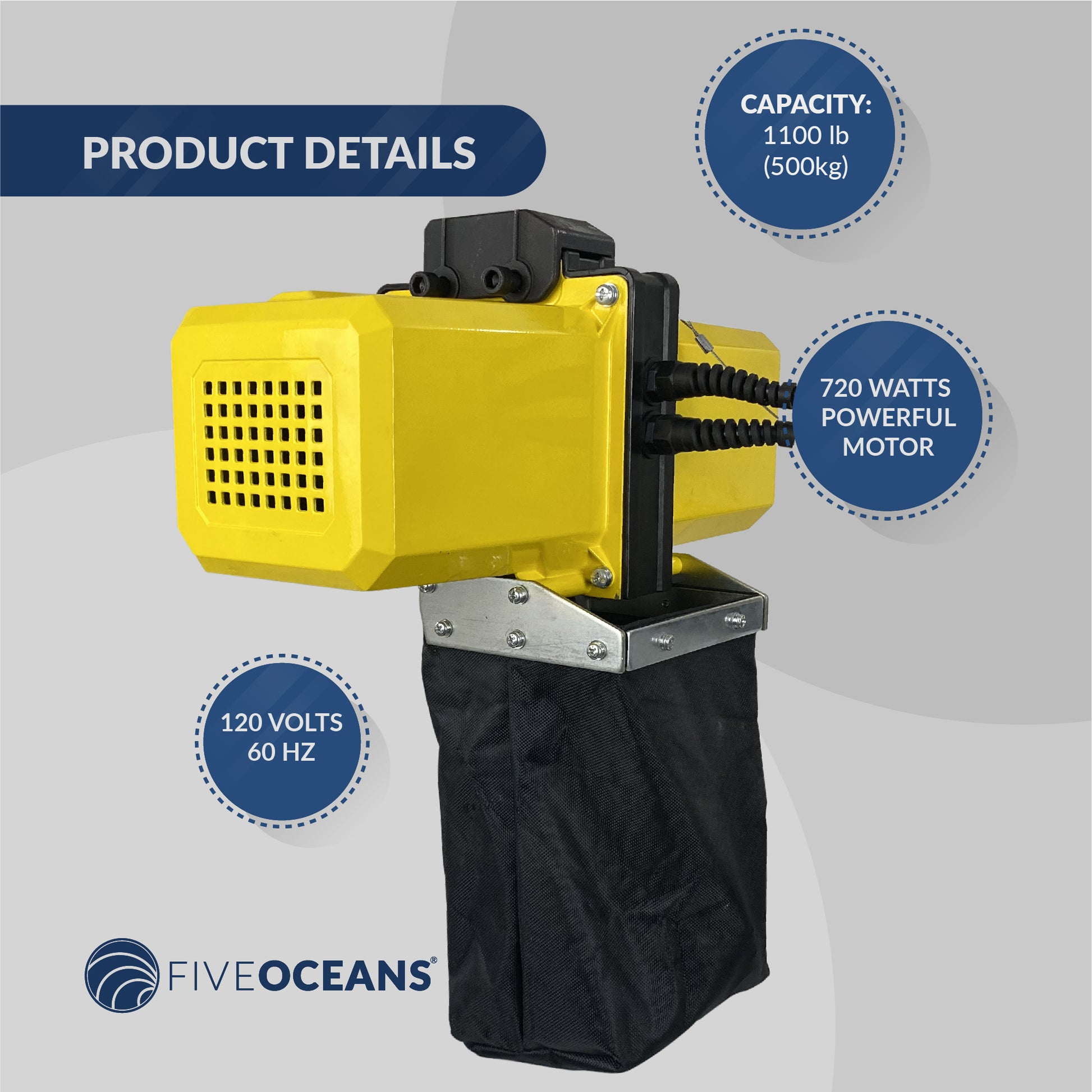 Electric Chain Hoist, 1100LBS / 500KG,  6 FT Remote Control, 120 V - FO4335 - Five Oceans