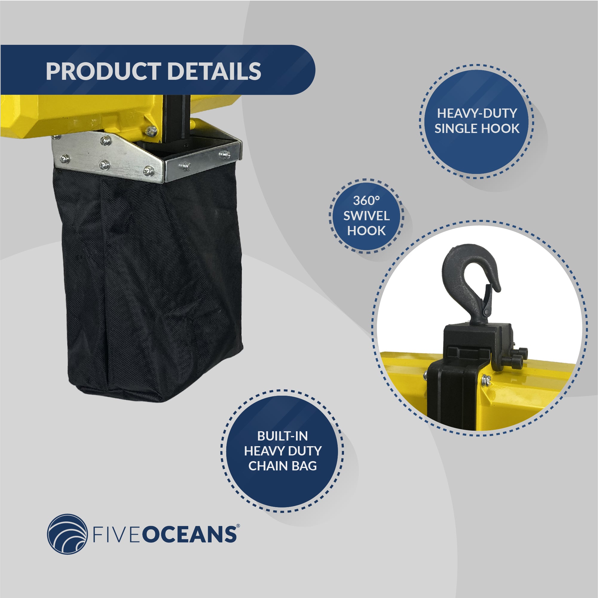 Electric Chain Hoist, 1100LBS / 500KG, 6 FT Remote Control, 120 V - FO4335 - Five Oceans