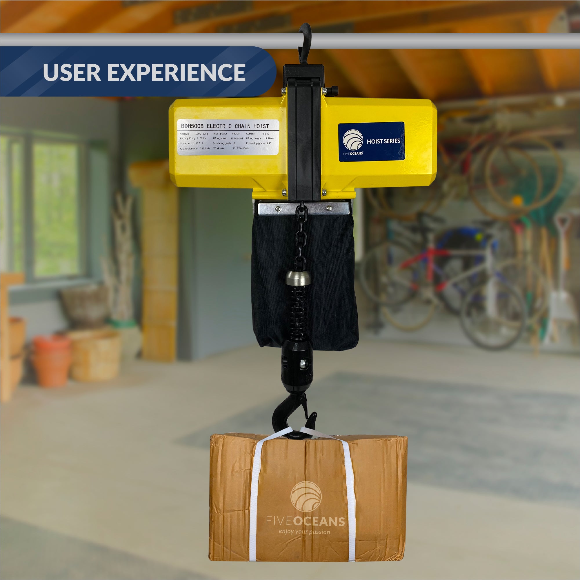 Electric Chain Hoist, 1100LBS / 500KG, 6 FT Remote Control, 120 V - FO4335 - Five Oceans