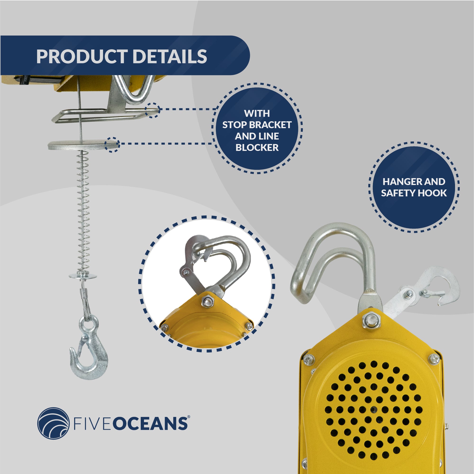 Portable Electric Hoist, Winch, 660 LBS / 300 KG, 6FT Remote Control - FO4336 - Five Oceans