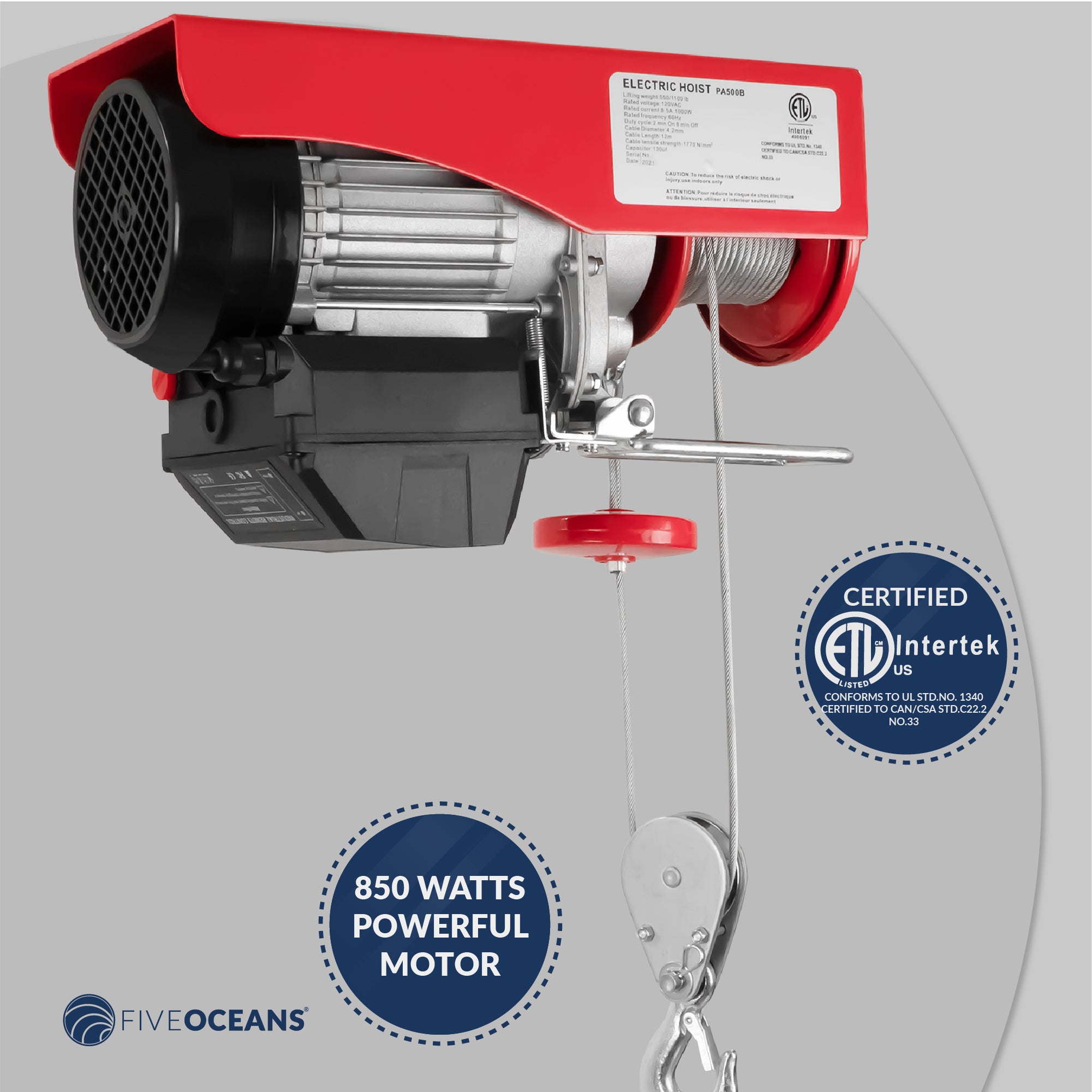 Electric Hoist, 880 Lb Electric Winch, Wireless Remote Control 110V - FO4401 - Five Oceans