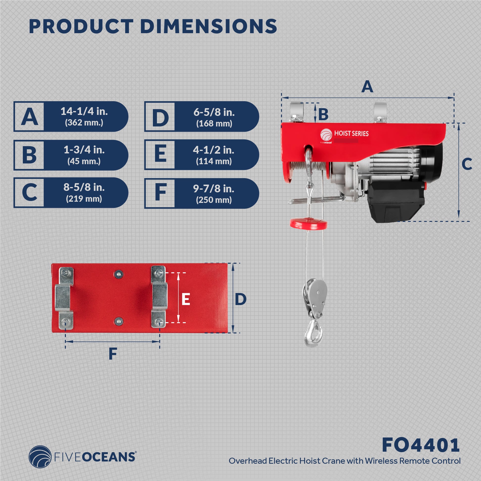 Electric Hoist, 880 Lb Electric Winch, Wireless Remote Control 110V - FO4401 - Five Oceans