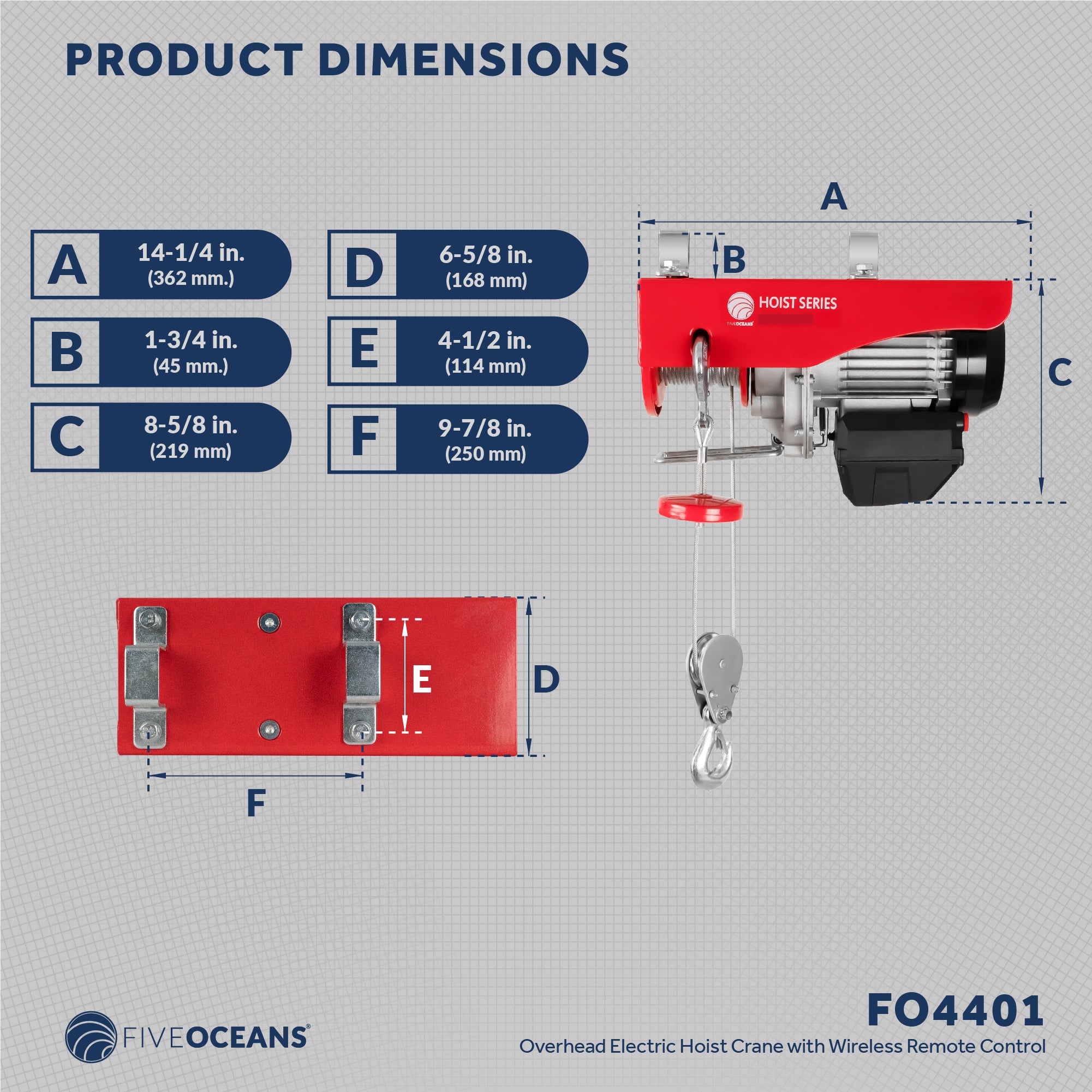 Electric Hoist, 880 Lb Electric Winch, Wireless Remote Control 110V - FO4401 - Five Oceans