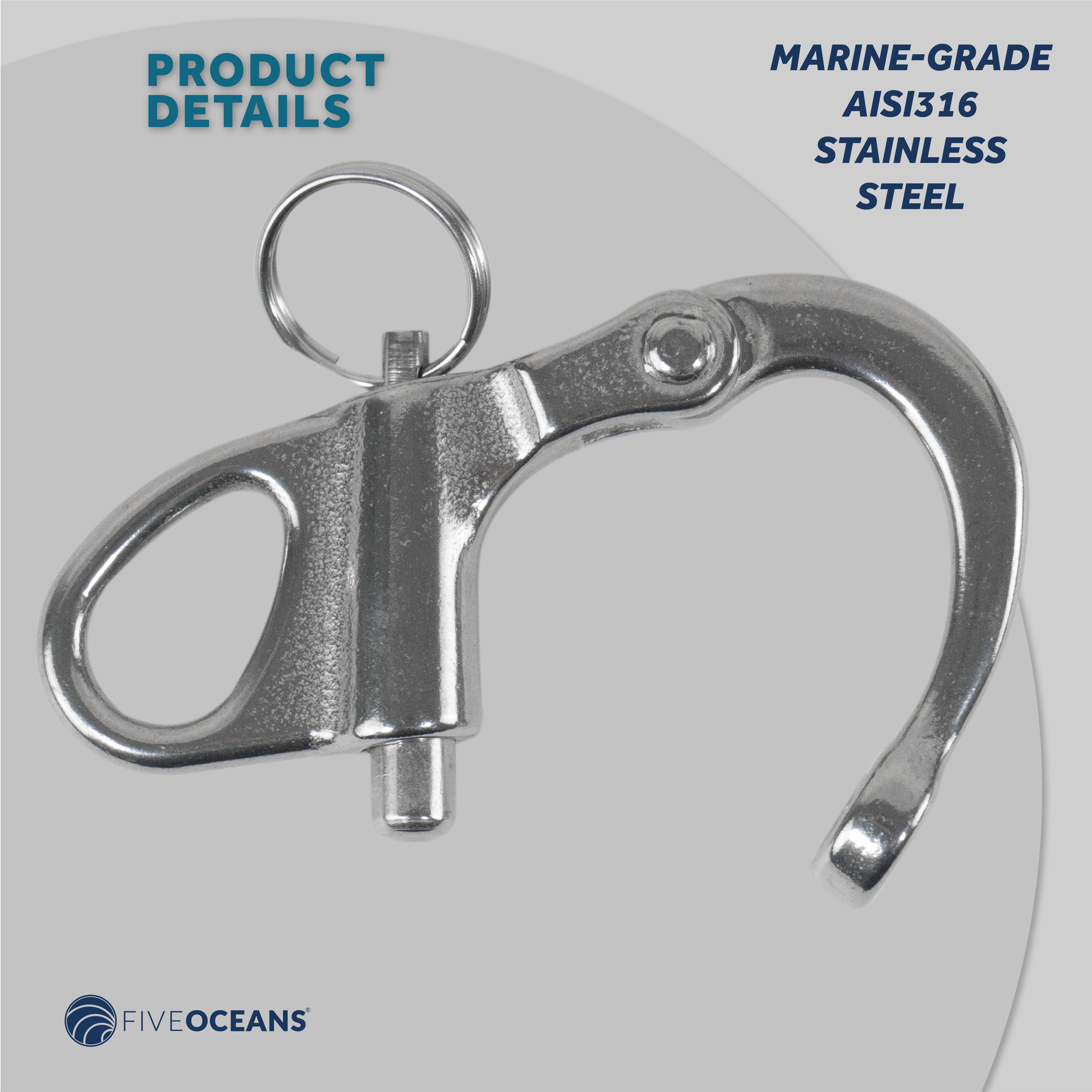 Fixed Bail Snap Shackle, 2" Stainless Steel - FO441 - Five Oceans