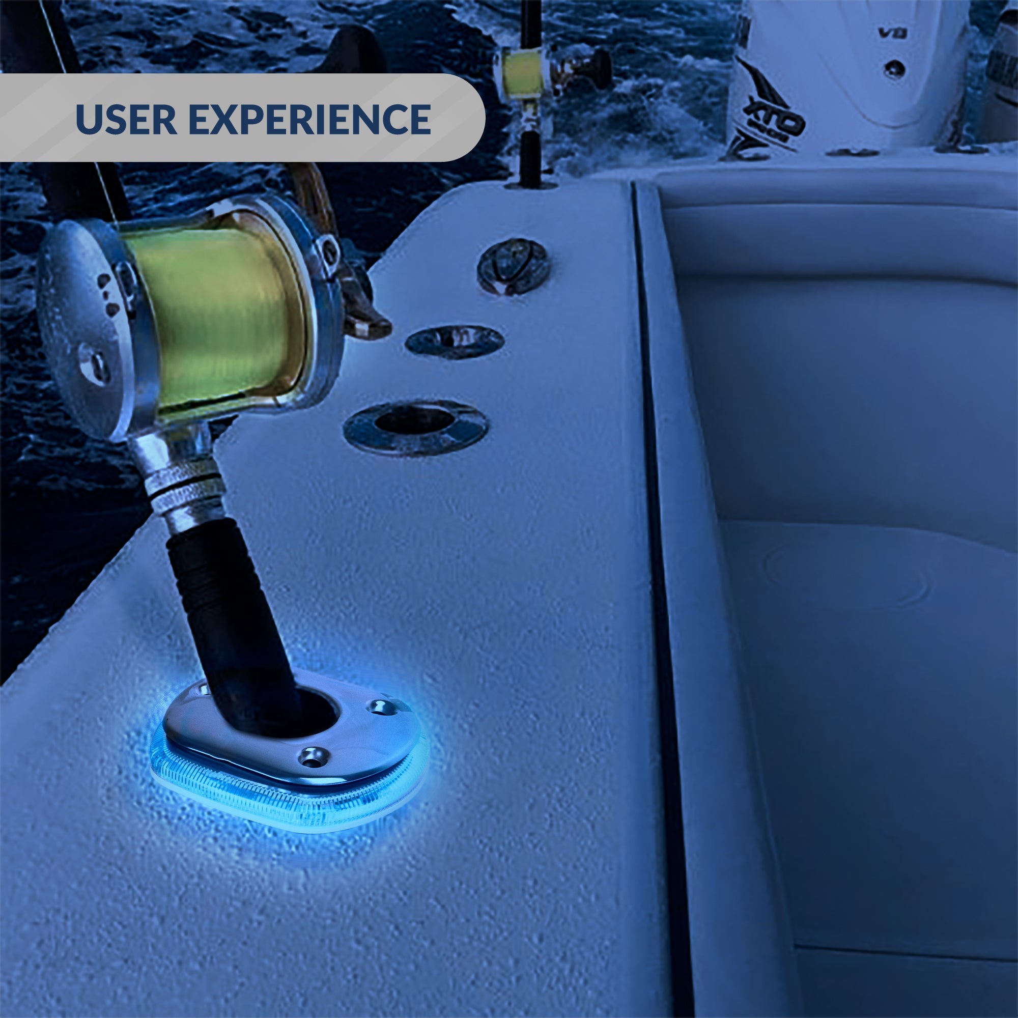 Blue LED Rod Holder Accent Bezel Ring, Fits All Five Oceans and Most Standard Rod Holders, Made of Grade Marine Durable Materials, 12 Volts, FO-4433 - Five Oceans