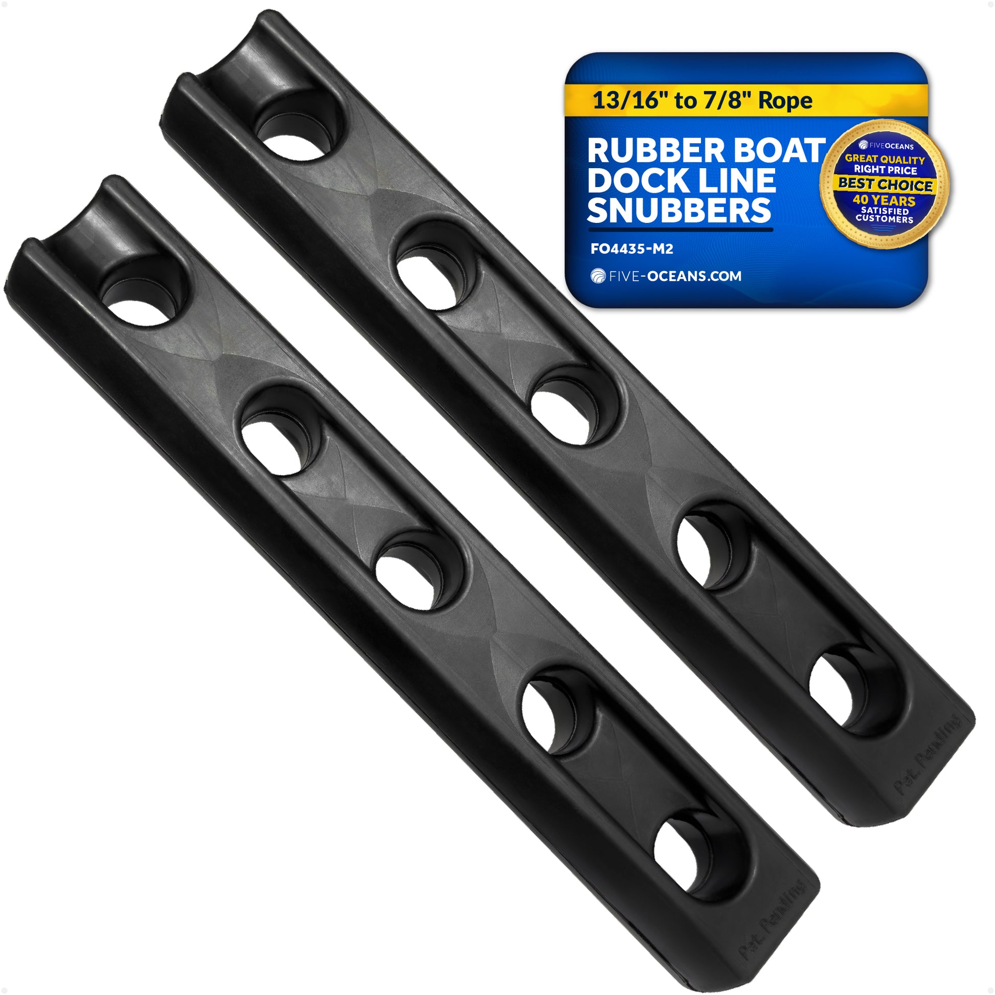 Marine Rubber Boat Dock Line Mooring Snubbers, 13/16" to 7/8" Rope (20mm-22mm), EPDM Rubber, 2-Pack - FO4435-M2 - Five Oceans