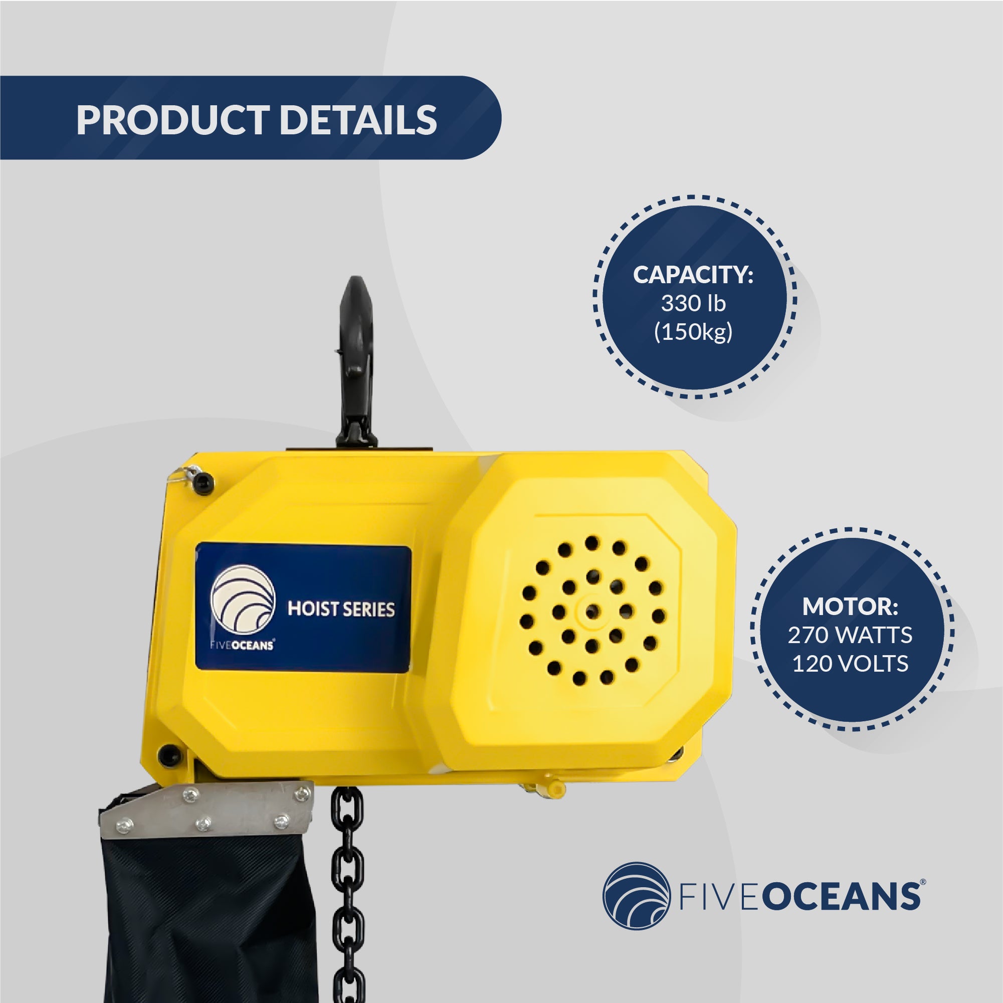 Electric Chain Hoist 330LBS / 150KG, 6 FT Remote Control, 120 V / 60 HZ - FO4437 - Five Oceans