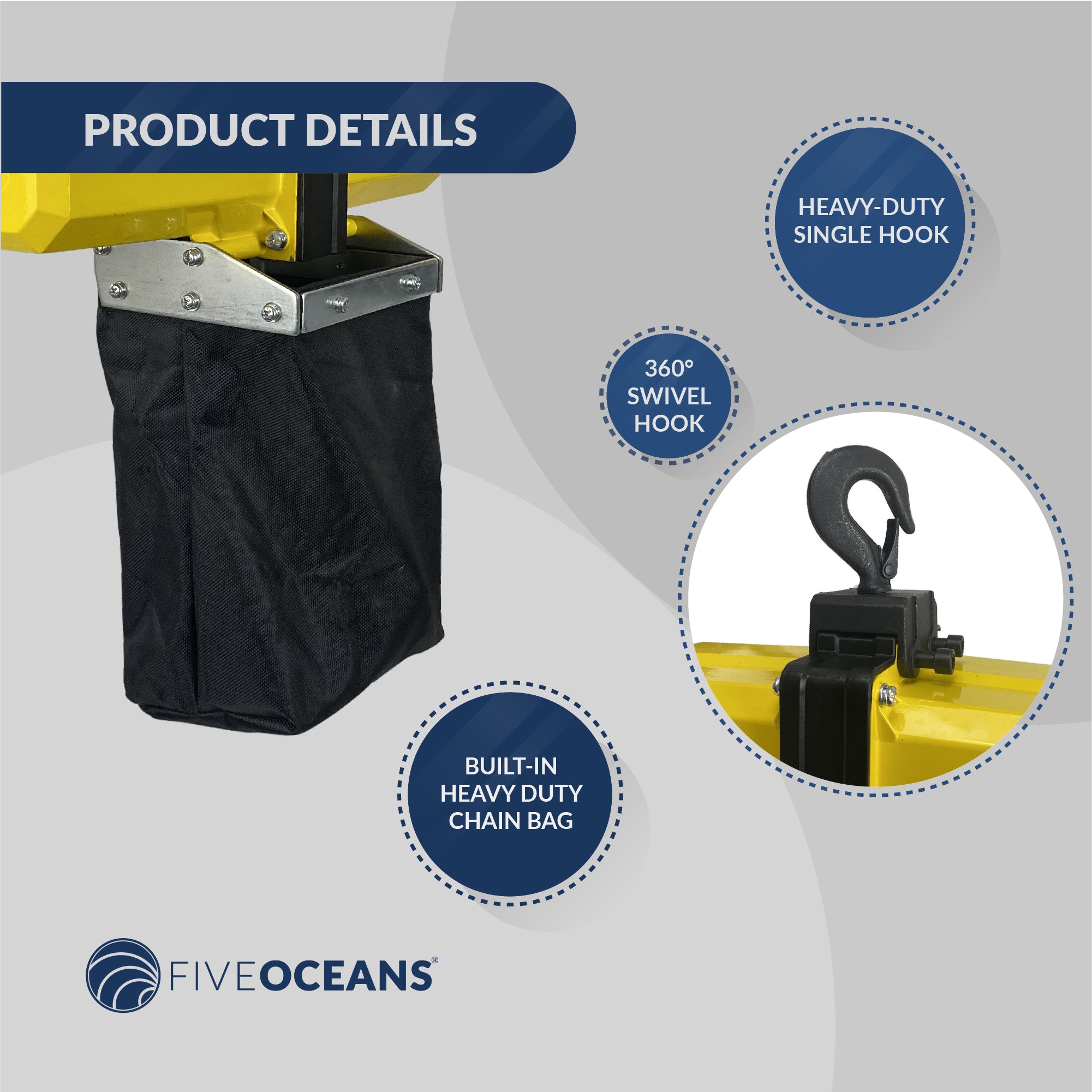 Electric Chain Hoist 1100LBS / 500KG, 20 FT Remote Control, 120 V / 60 HZ - FO4440 - Five Oceans