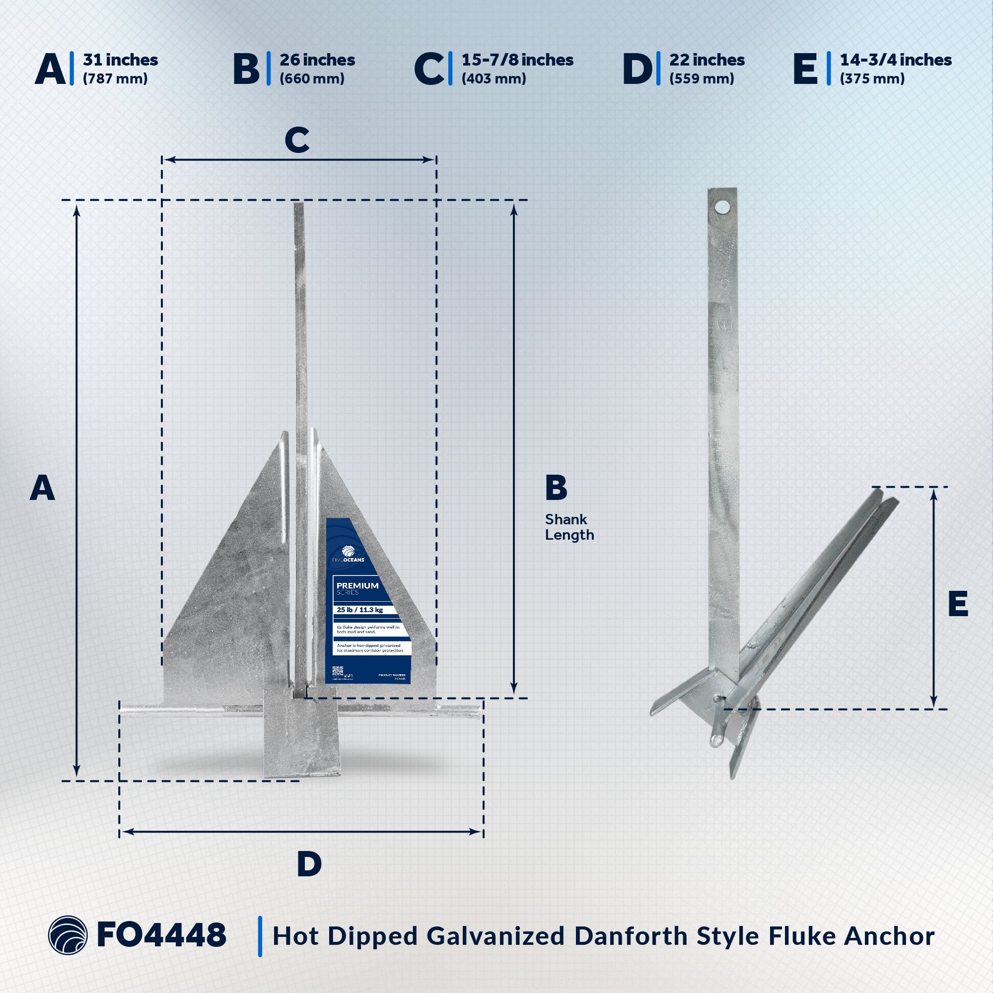 Fluke Anchor, 25 Lb, Hot Dipped Galvanized Steel - FO4448
