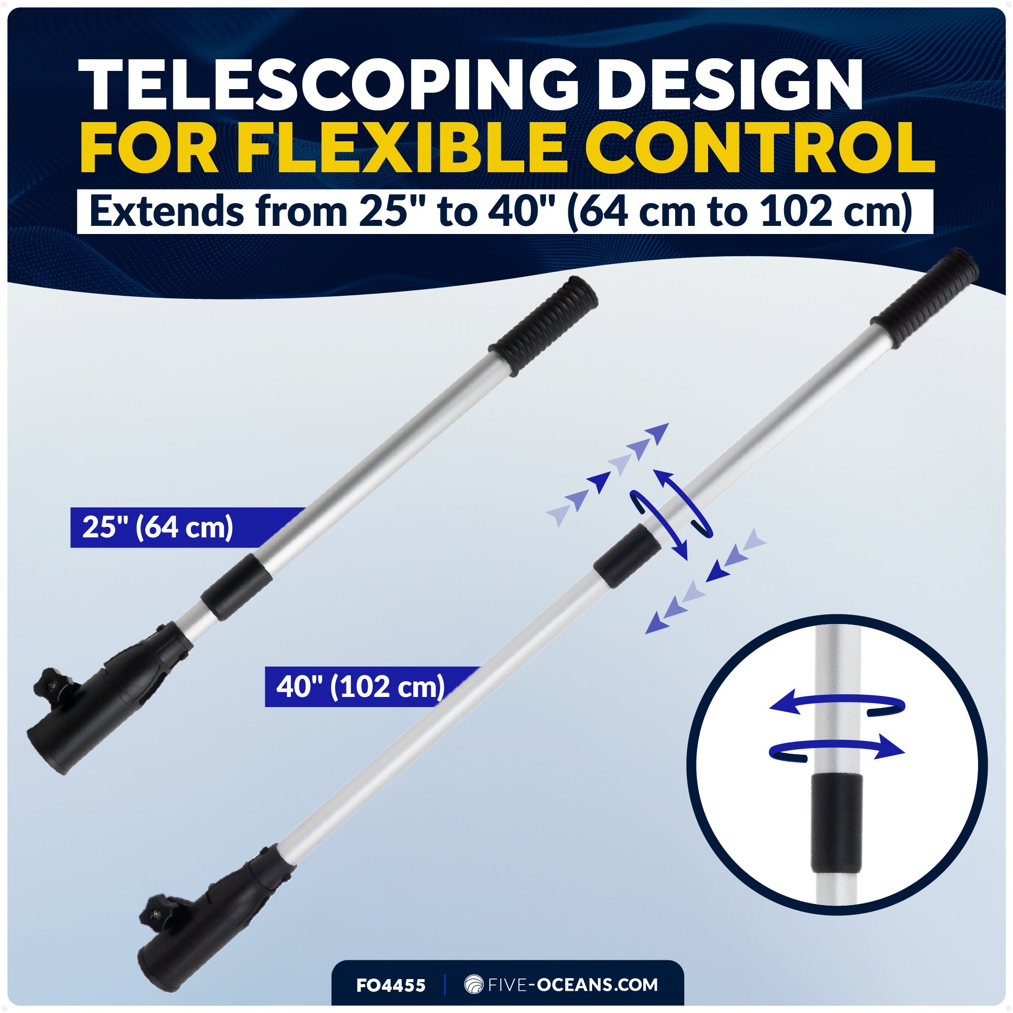 Tiller Handle Extension for Outboard, Extends from 25" to 40" - FO4455 - Five Oceans