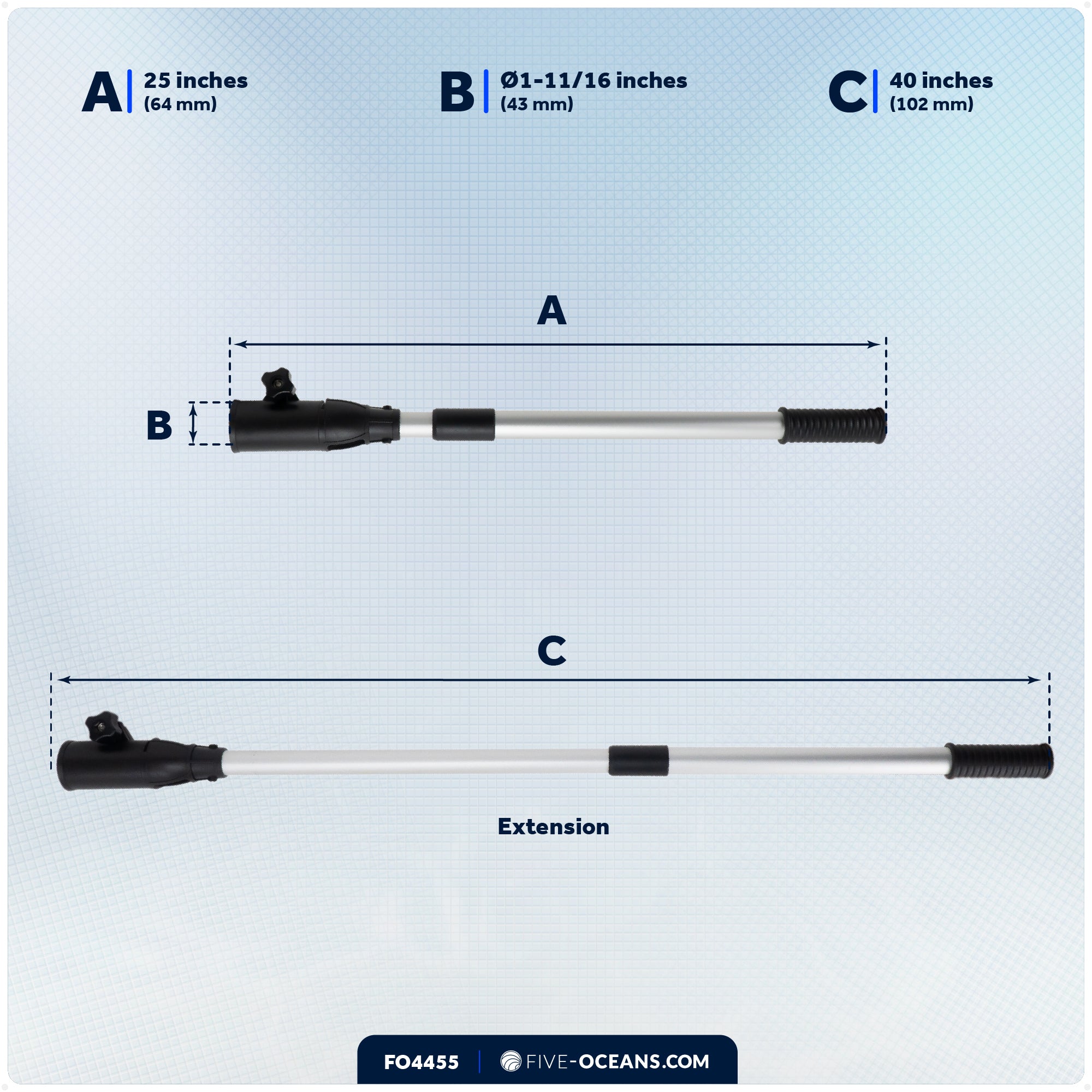 Tiller Handle Extension for Outboard, Extends from 25" to 40" - FO4455 - Five Oceans