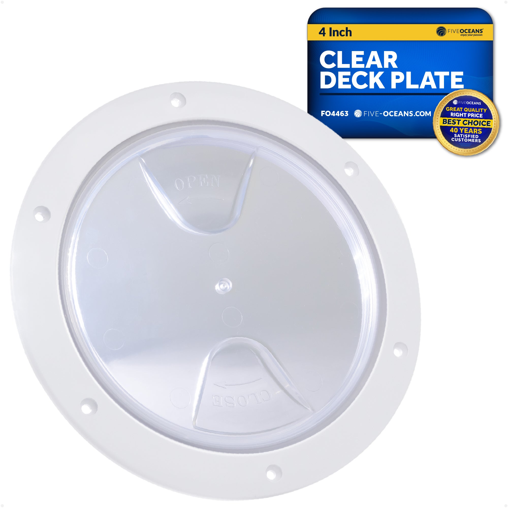 4" Deck Plate, Round White with Clear Lid - FO4463