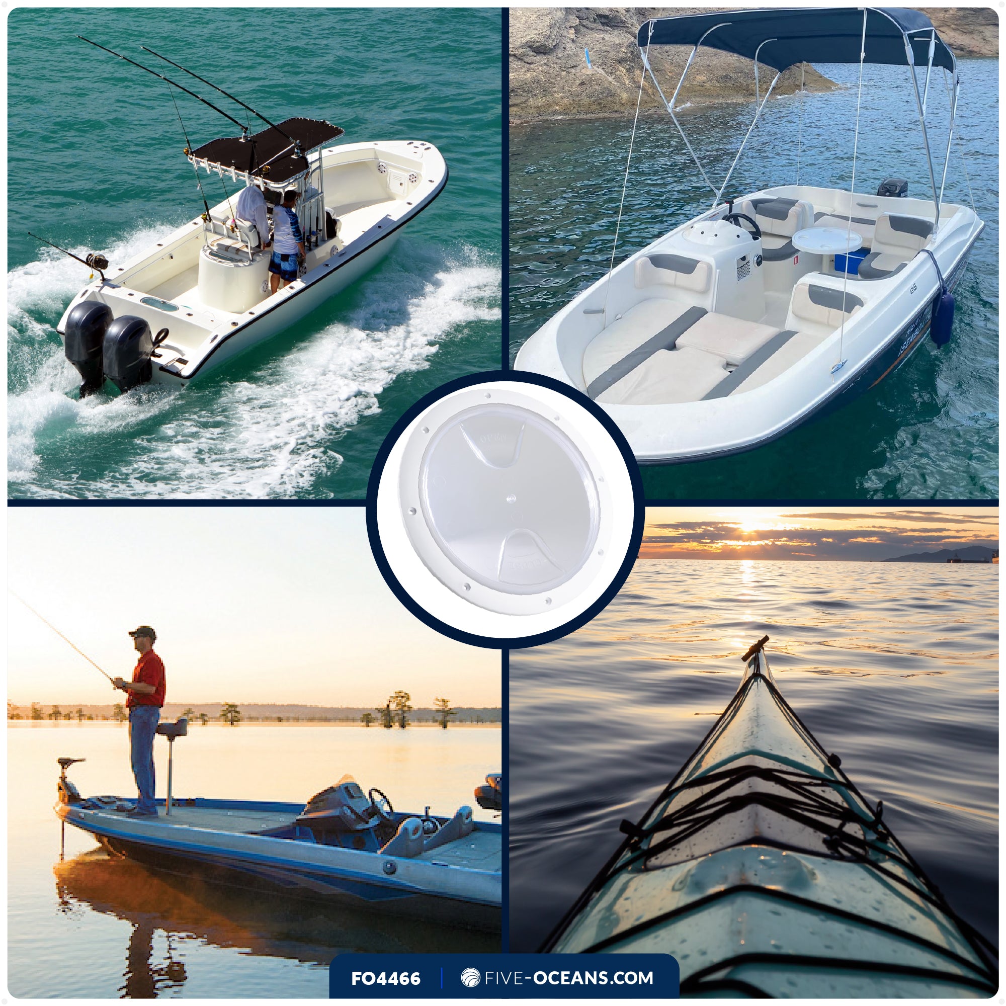 8" Deck Plate, Round White with Clear Lid - FO4466