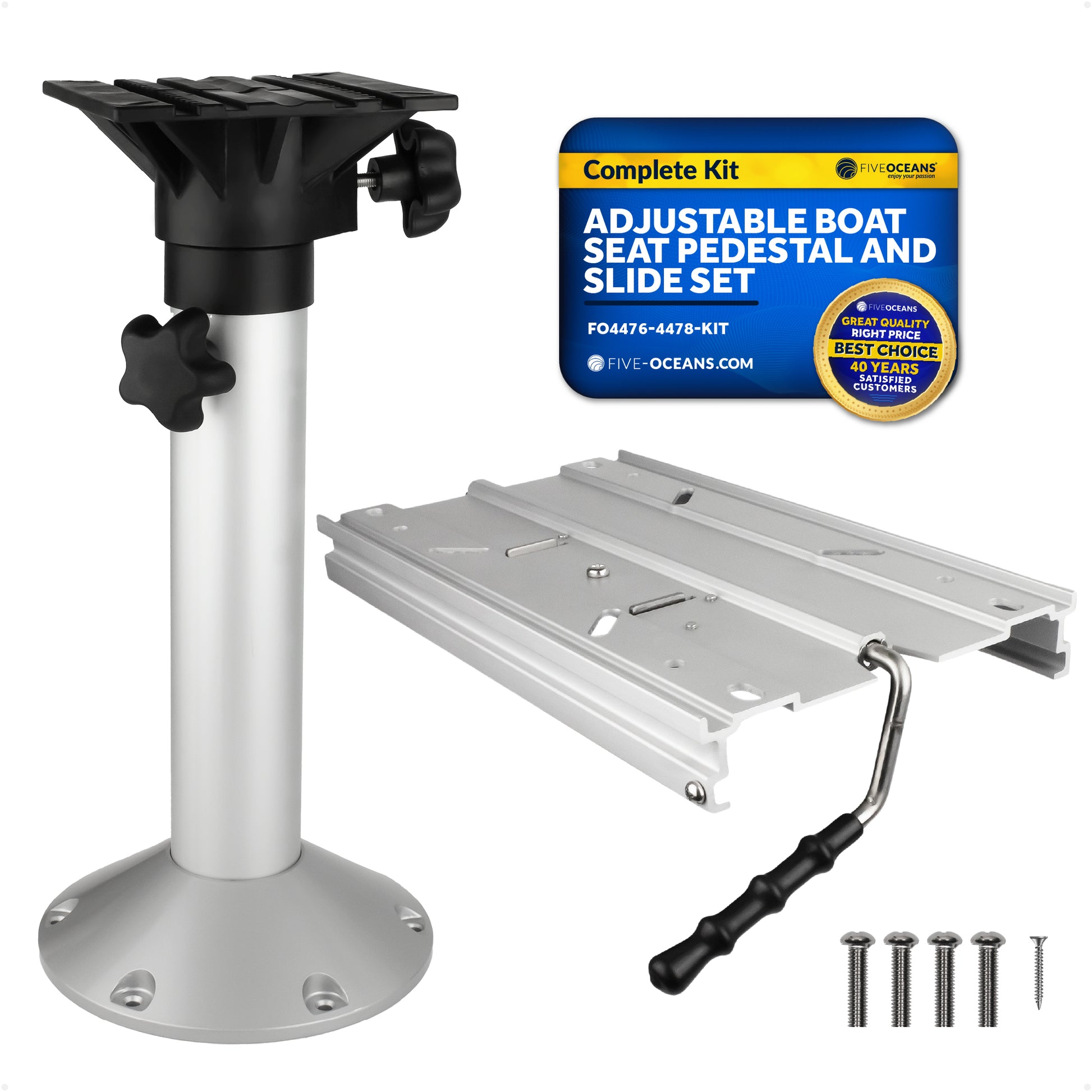 Adjustable Boat Seat Pedestal and Slide Set, Height Adjustment 19" to 25" & Locking Slide Mechanism - FO4476-4478-KIT - Five Oceans