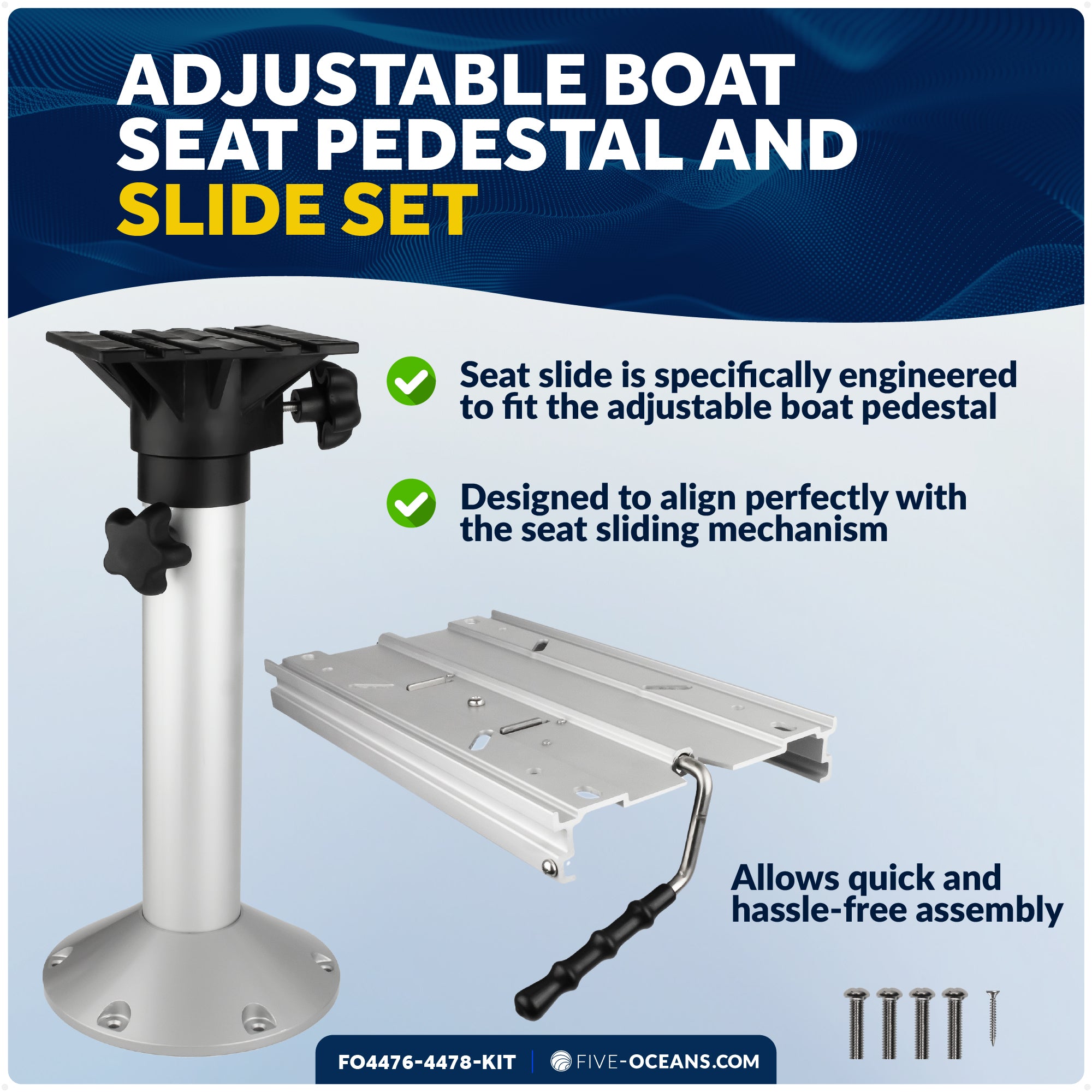 Adjustable Boat Seat Pedestal and Slide Set, Height Adjustment 19" to 25" & Locking Slide Mechanism - FO4476-4478-KIT - Five Oceans