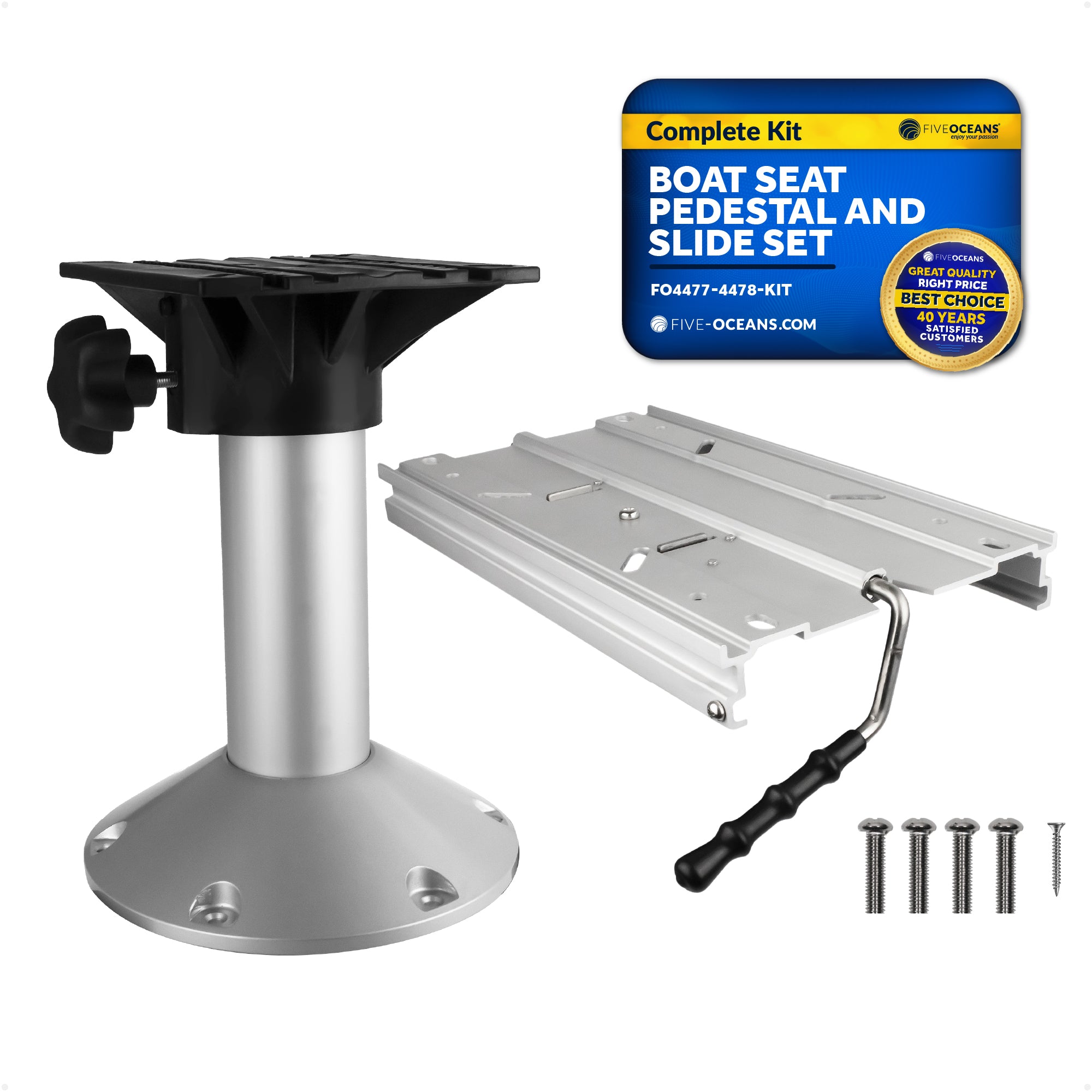 Boat Seat Pedestal and Slide Set, 12" Fixed Height & Locking Slide Mechanism - FO4477-4478-KIT - Five Oceans