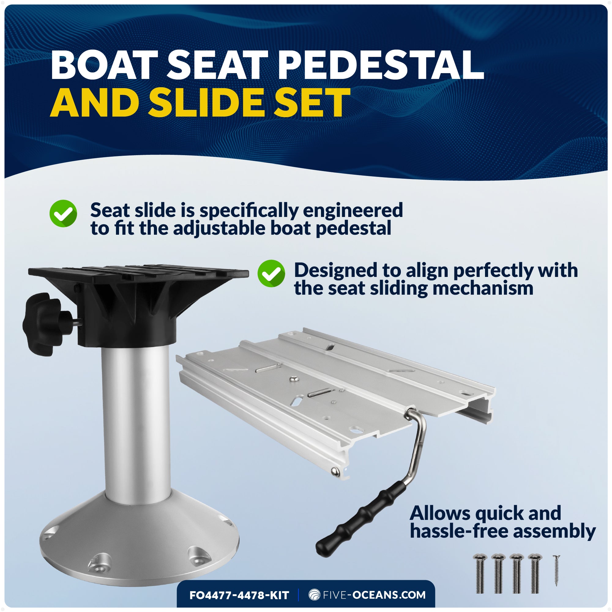 Boat Seat Pedestal and Slide Set, 12" Fixed Height & Locking Slide Mechanism - FO4477-4478-KIT - Five Oceans