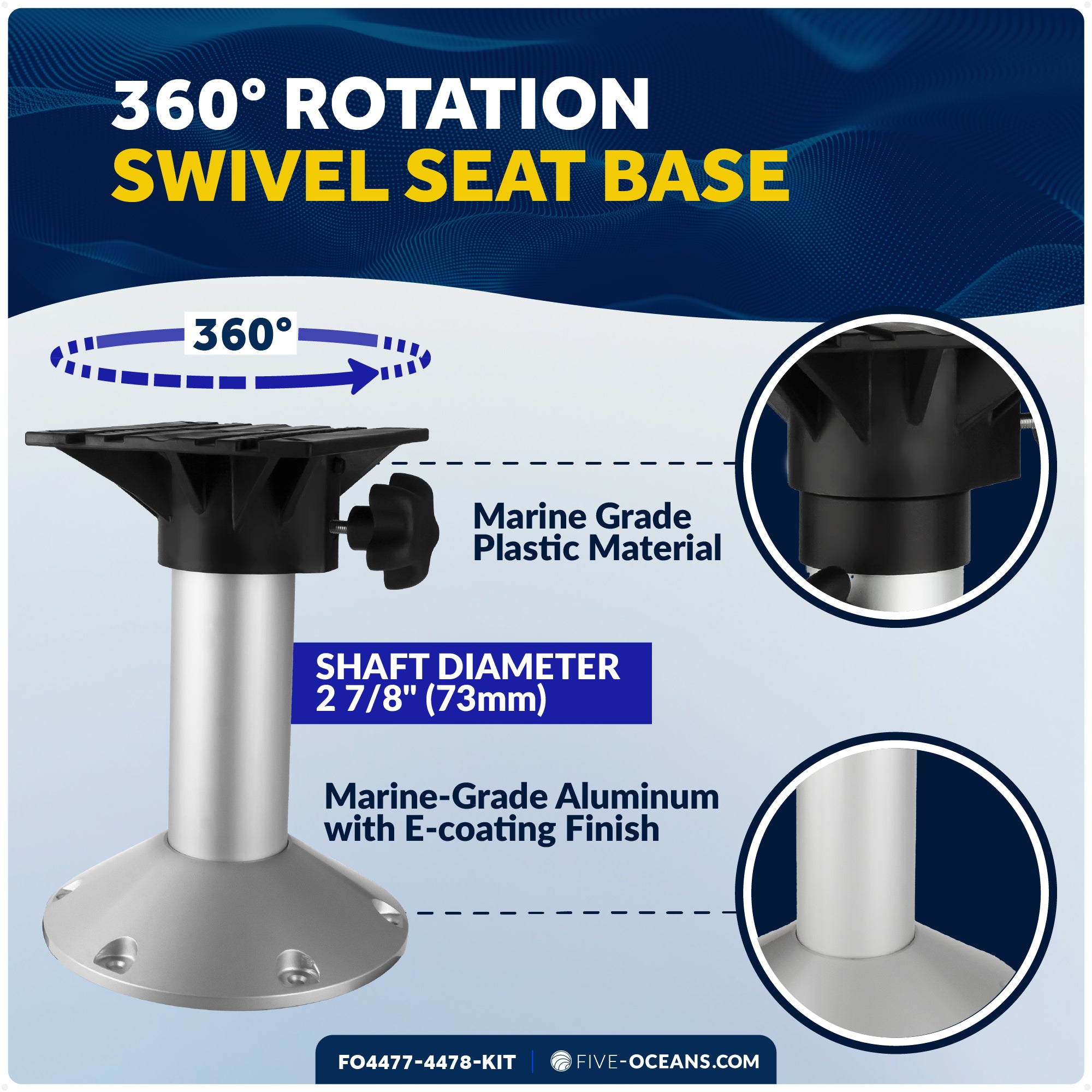Boat Seat Pedestal and Slide Set, 12" Fixed Height & Locking Slide Mechanism - FO4477-4478-KIT - Five Oceans