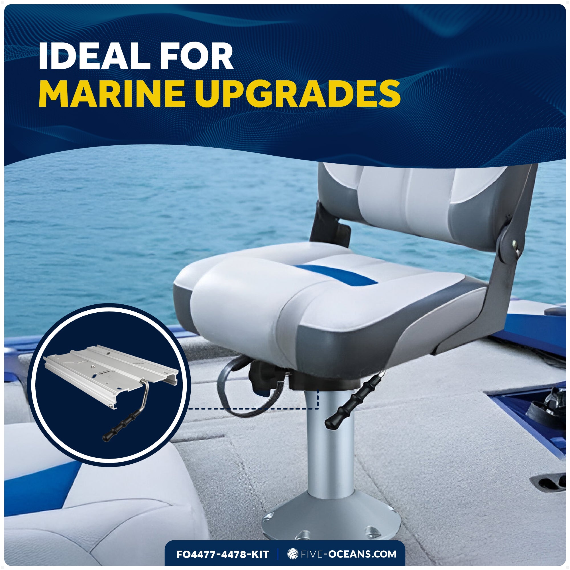 Boat Seat Pedestal and Slide Set, 12" Fixed Height & Locking Slide Mechanism - FO4477-4478-KIT - Five Oceans