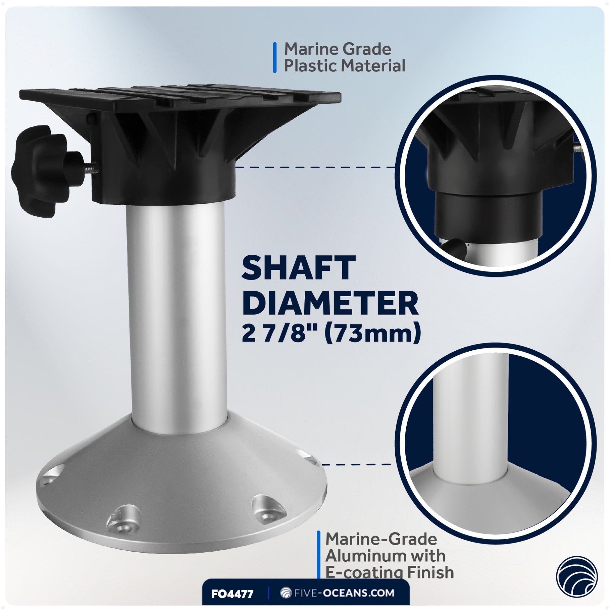 Boat Seat Pedestals, Fixed 12" - FO4477 - Five Oceans