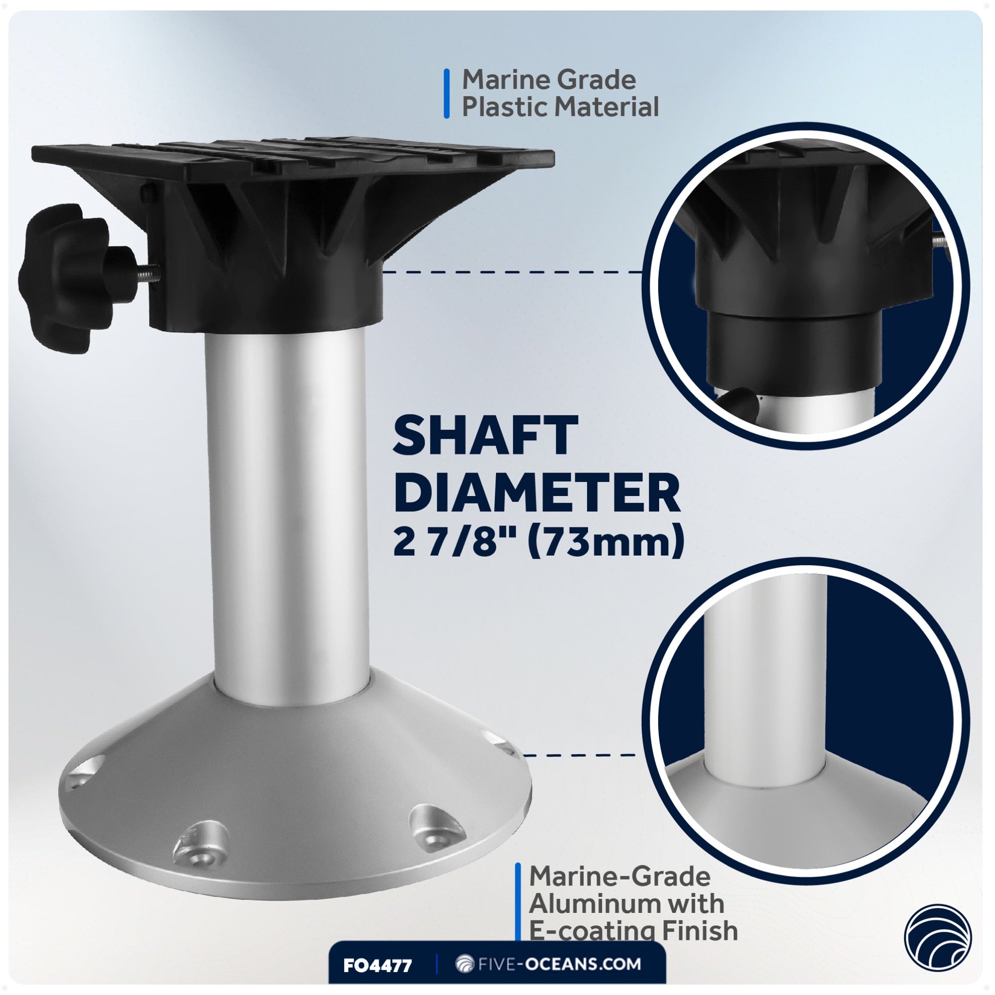 Boat Seat Pedestals, Fixed 12" - FO4477 - Five Oceans