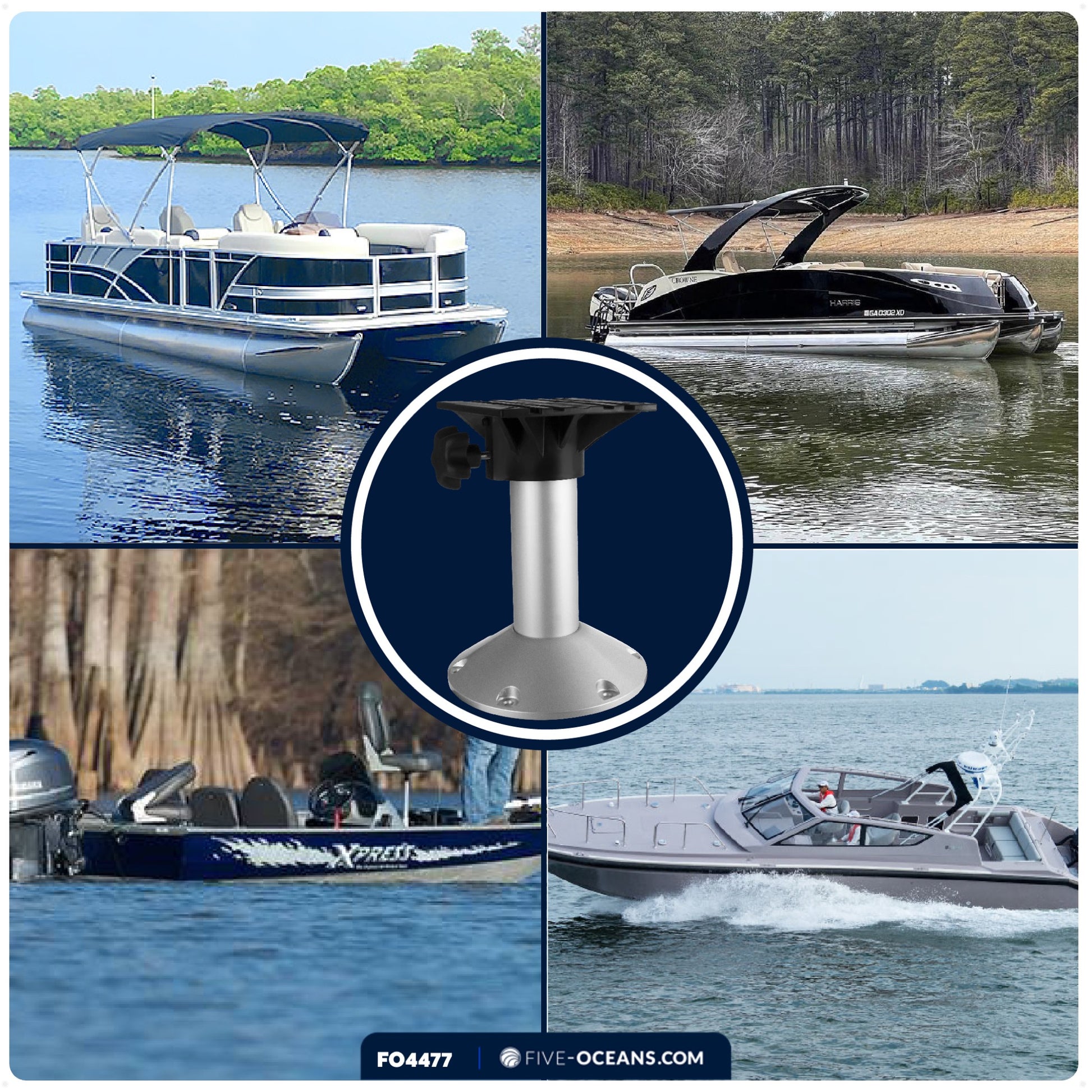 Boat Seat Pedestals, Fixed 12" - FO4477 - Five Oceans