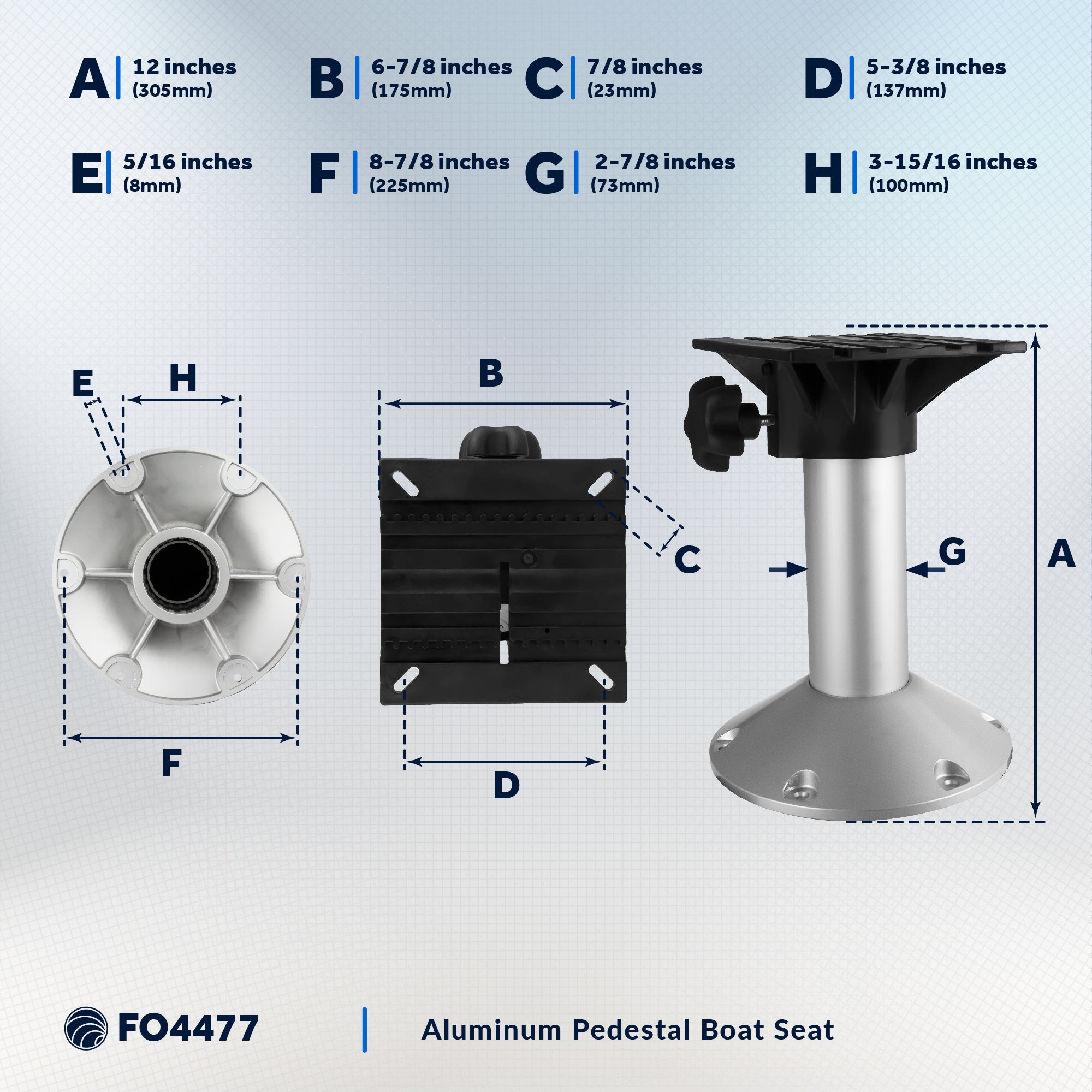 Boat Seat Pedestals, Fixed 12" - FO4477 - Five Oceans