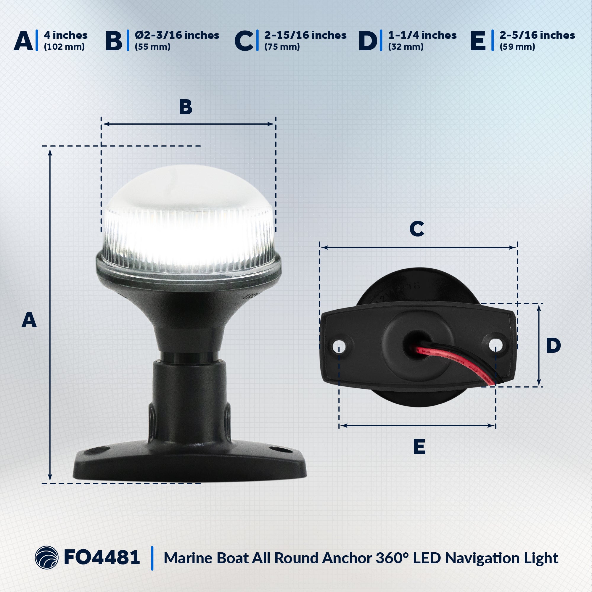 LED Anchor Navigation Light, 4" 2NM - FO4481 - Five Oceans