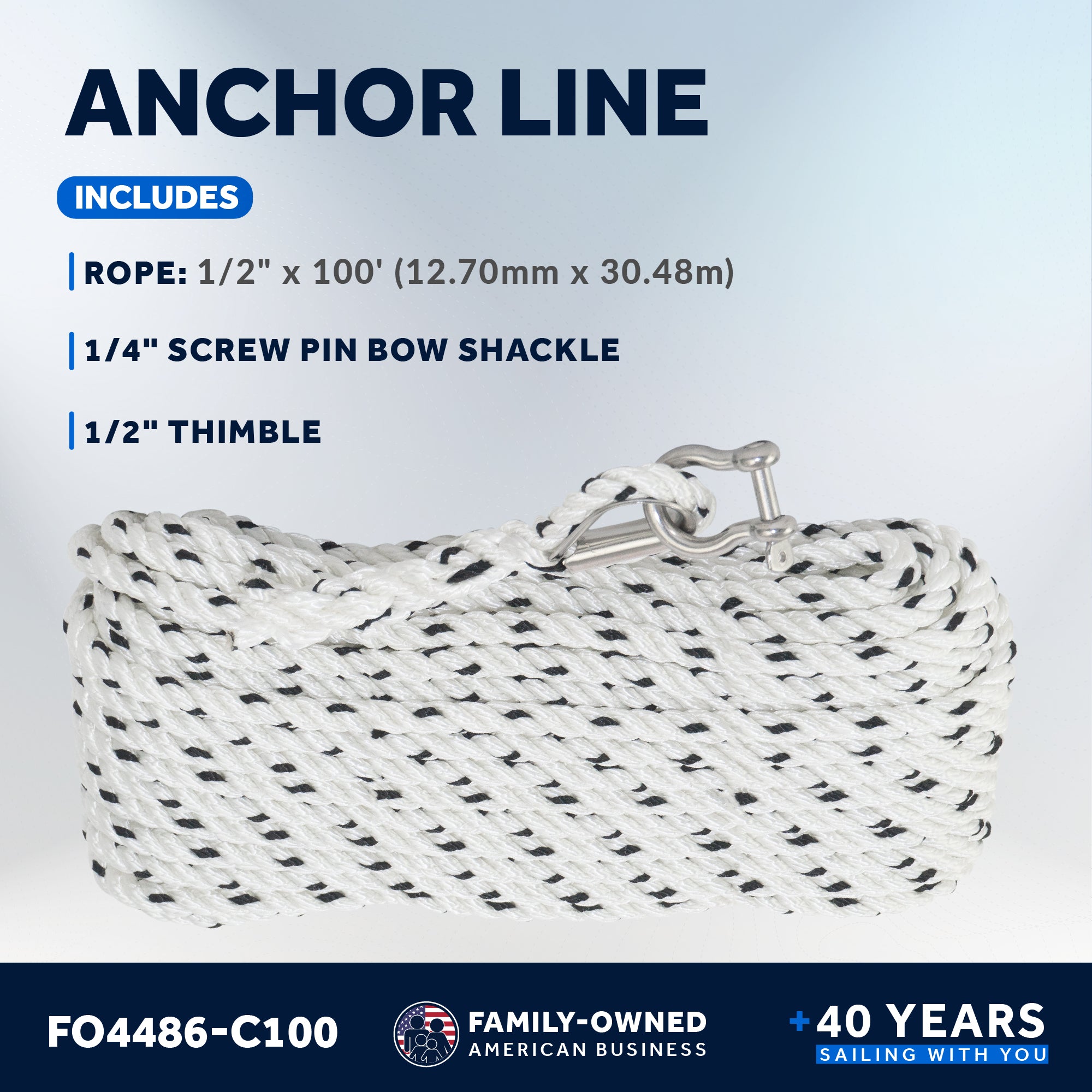 Anchor Line 1/2" x 100', 3-Strand Nylon, Spliced - FO4486-C100
