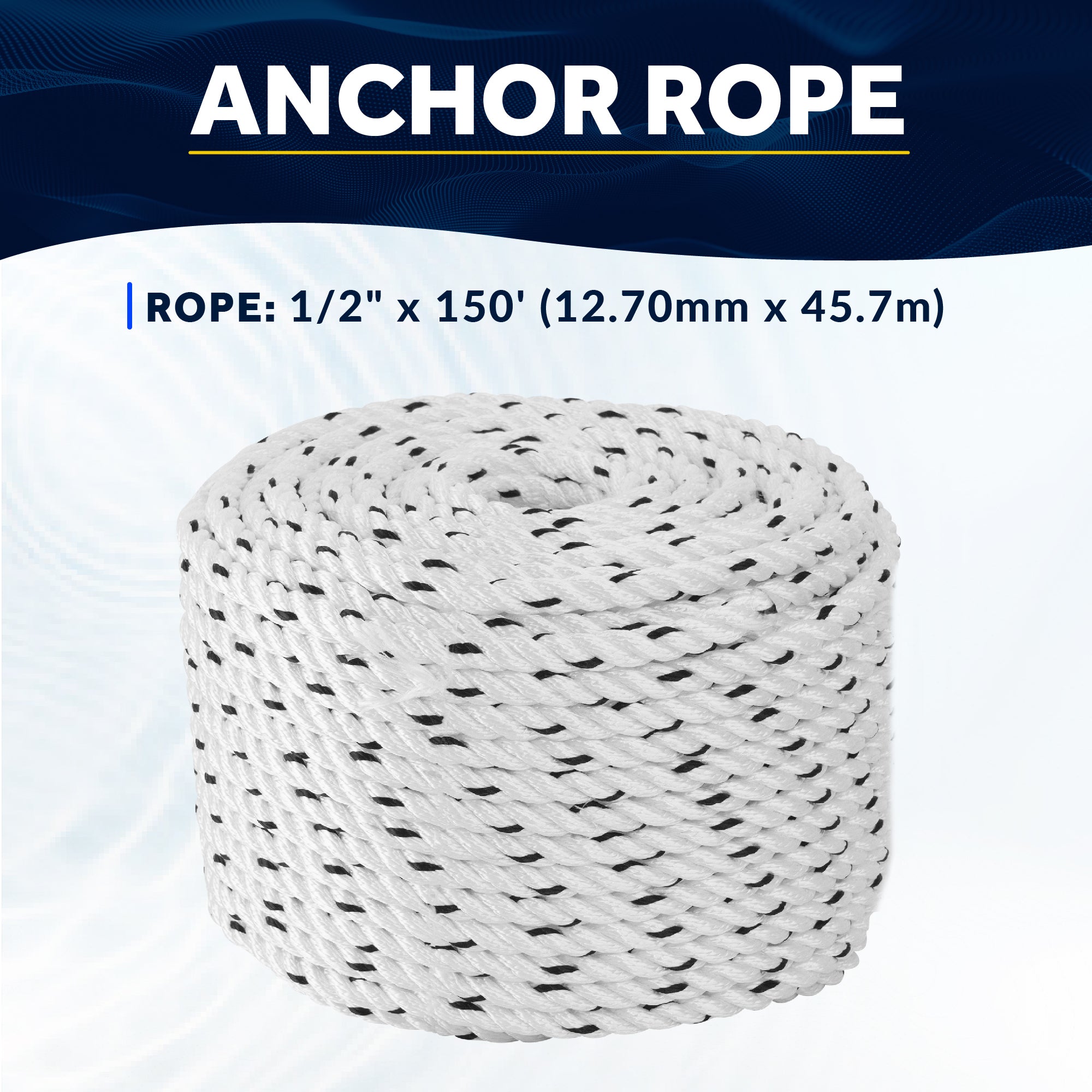 Boat Anchor Rope 1/2" x 150', 3-Strand Nylon - FO4486-M150