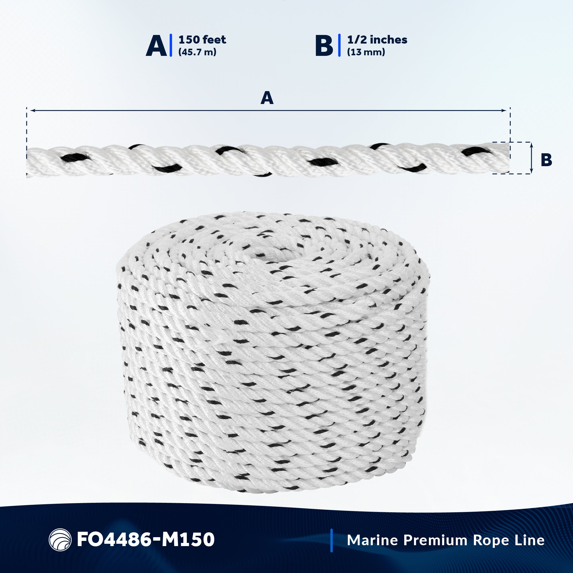 Boat Anchor Rope 1/2" x 150', 3-Strand Nylon - FO4486-M150