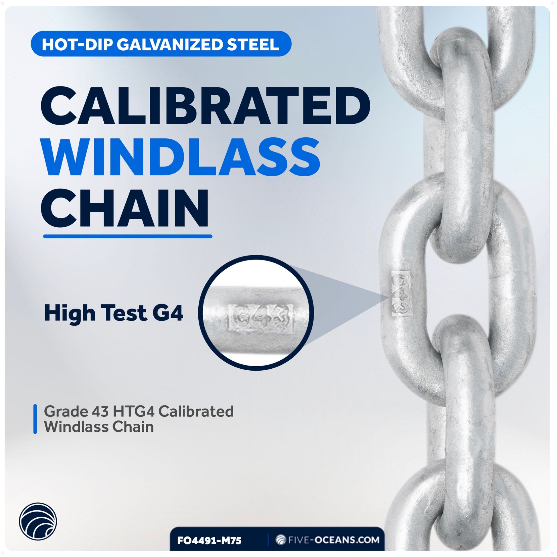 3/8" x 75' Windlass Boat Anchor Chain HT G4 Galvanized Steel - FO4491-M75 - Five Oceans