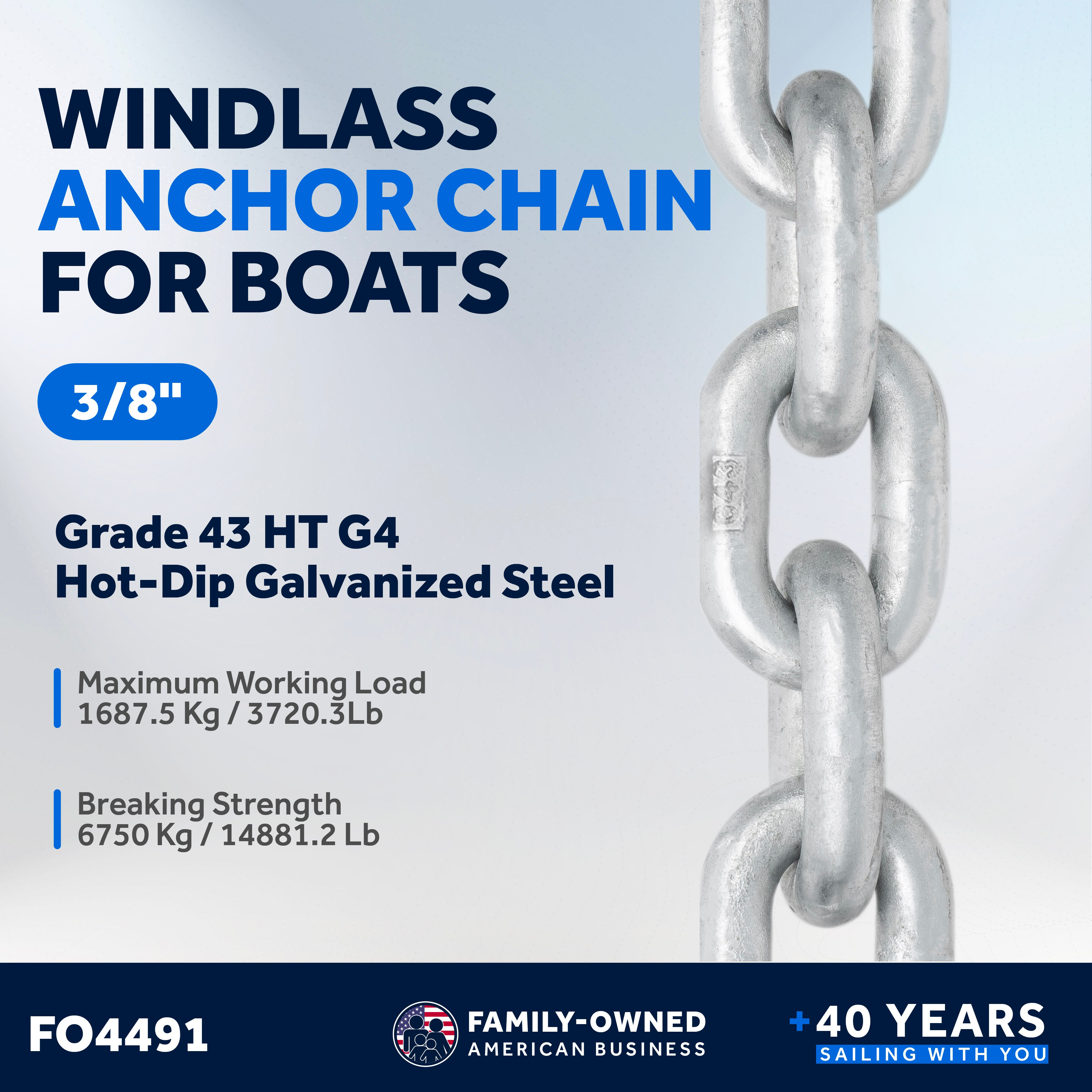 3/8" Boat Windlass Anchor Chain HT G4 Galvanized Steel - FO4491