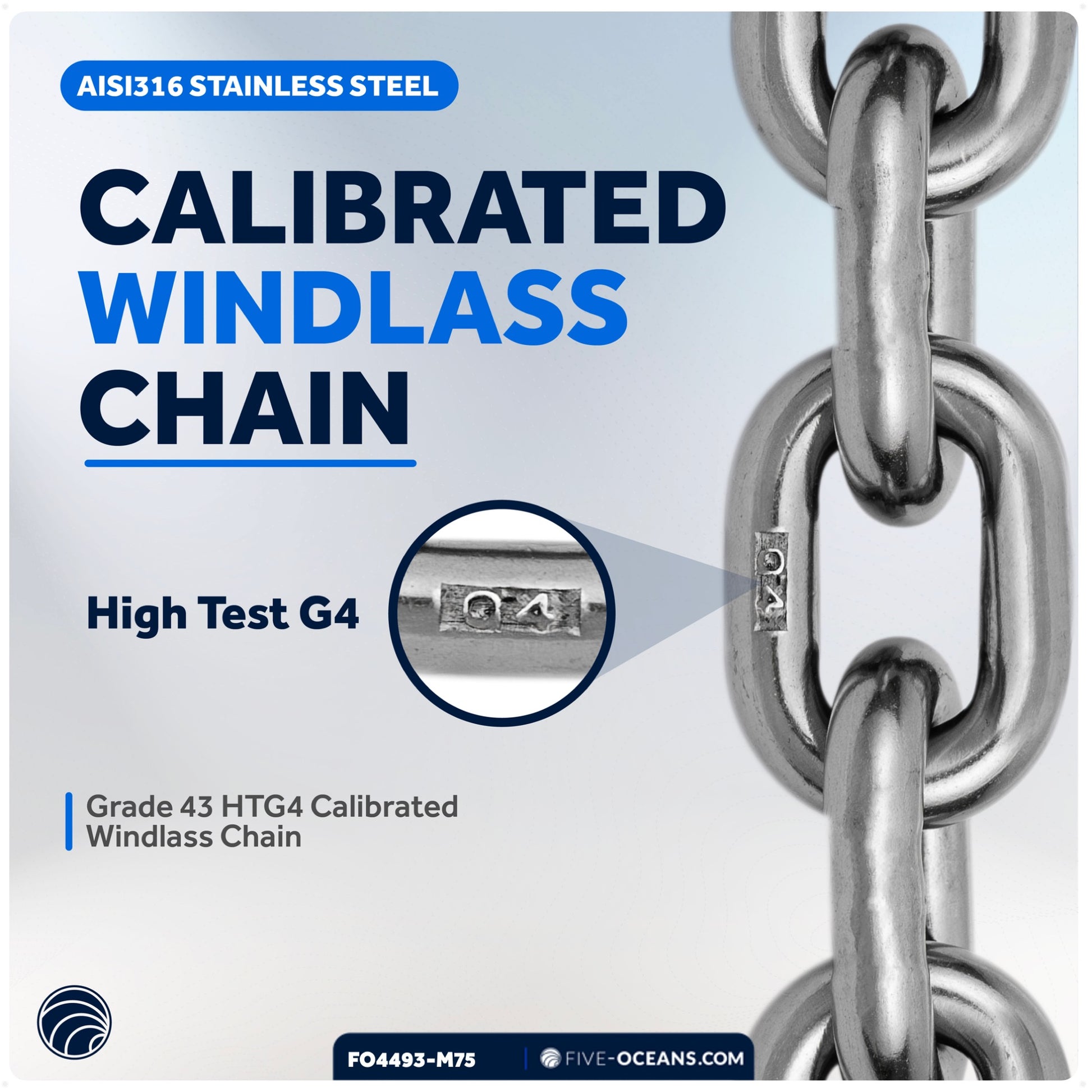 5/16" x 75'  Windlass Boat Anchor Chain HT G4 Stainless Steel - FO4493-M75 - Five Oceans