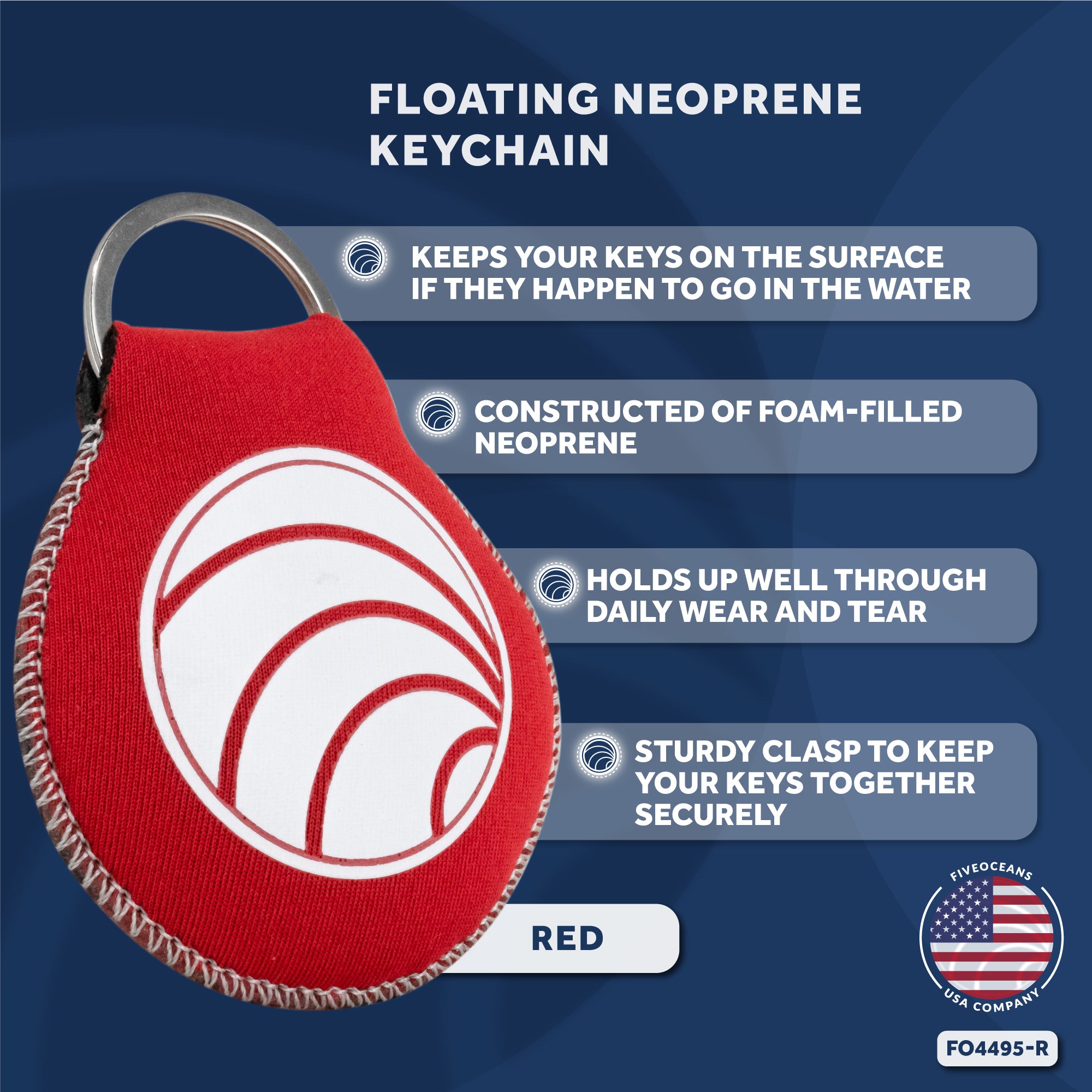 Floating Neoprene Keychain, Red - FO4495-R - Five Oceans