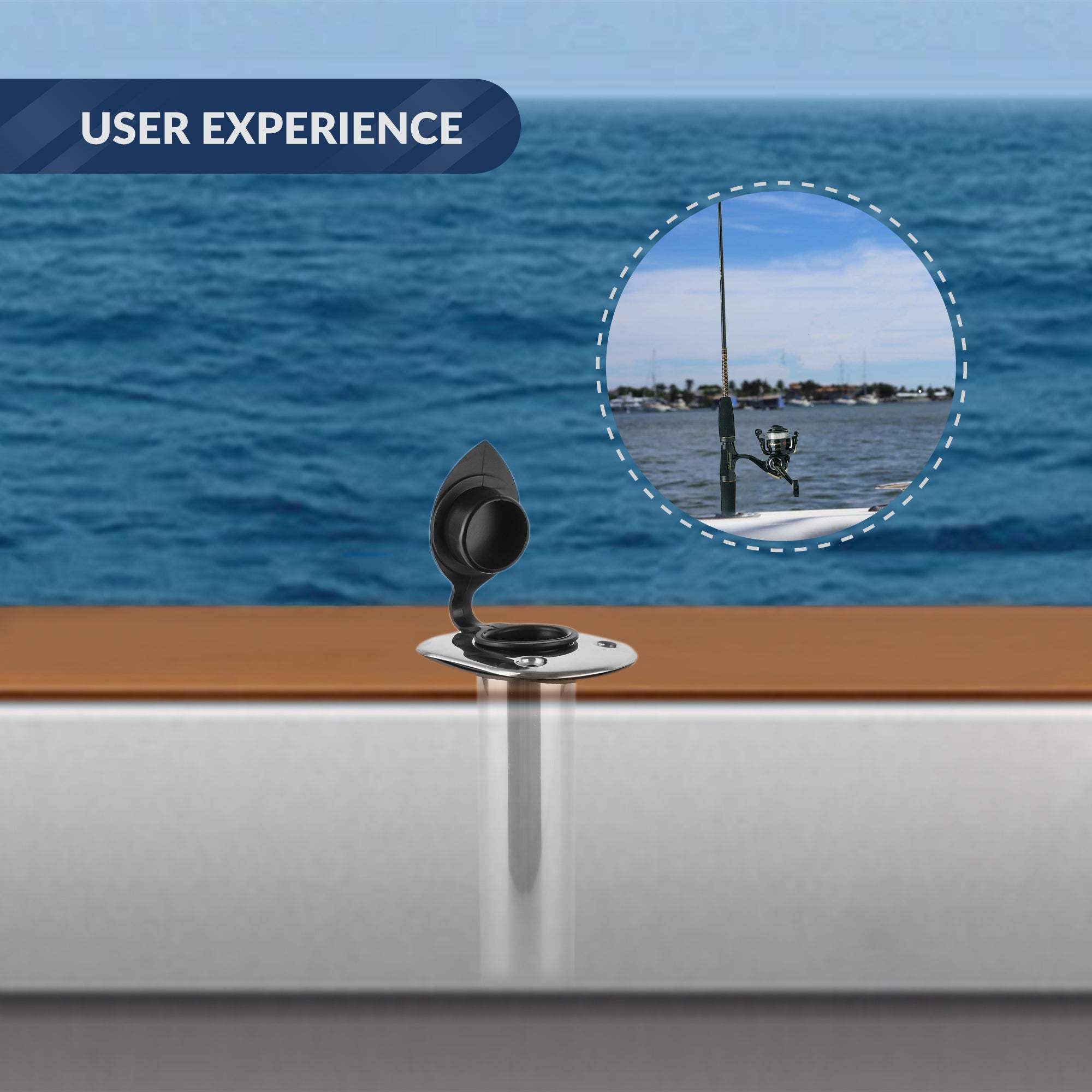 Fishing Rod Holder, 90-Degree Top Flange, Stainless Steel - FO4498 - Five Oceans