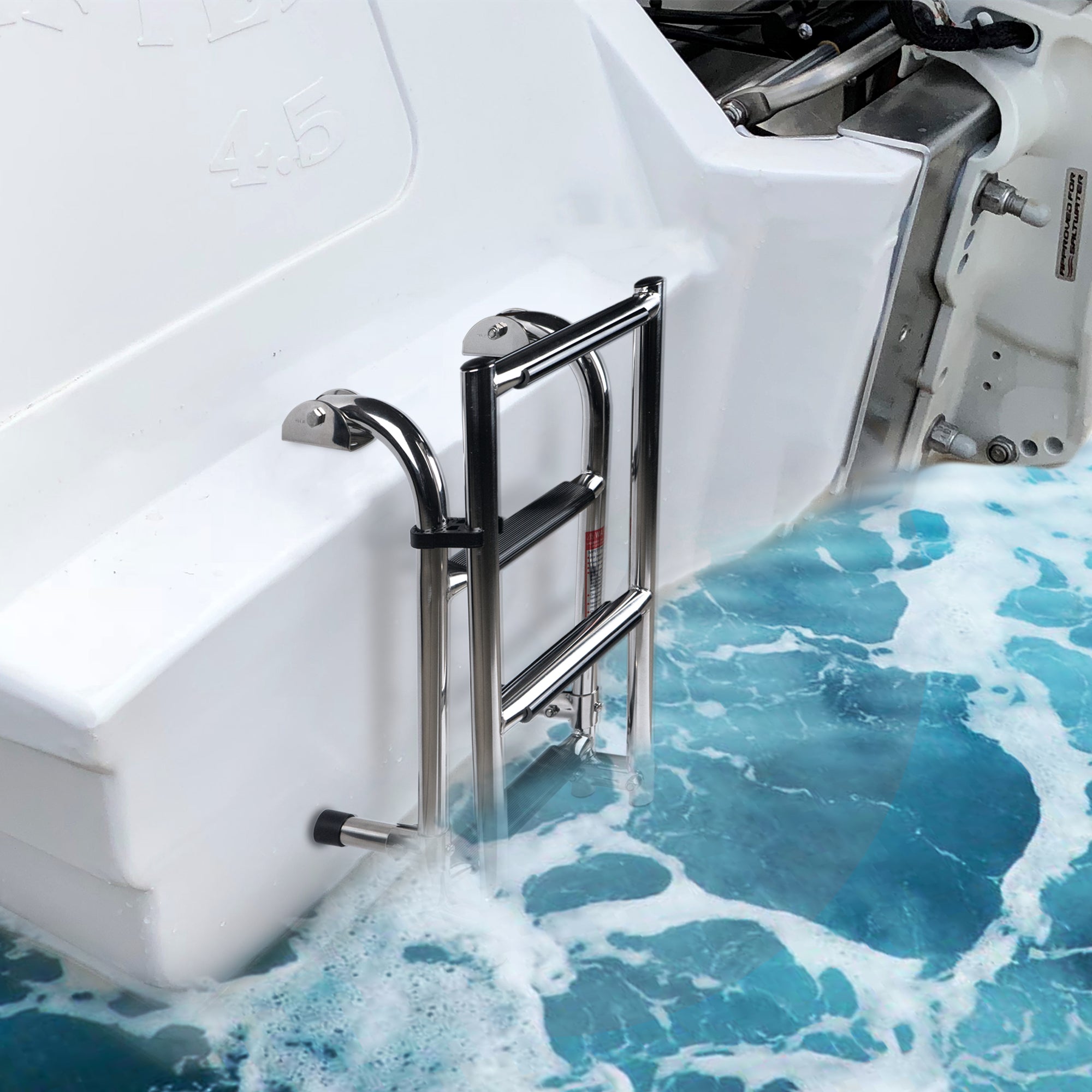 4 Step Boat Folding Ladder, Stainless Steel - FO4500 - Five Oceans