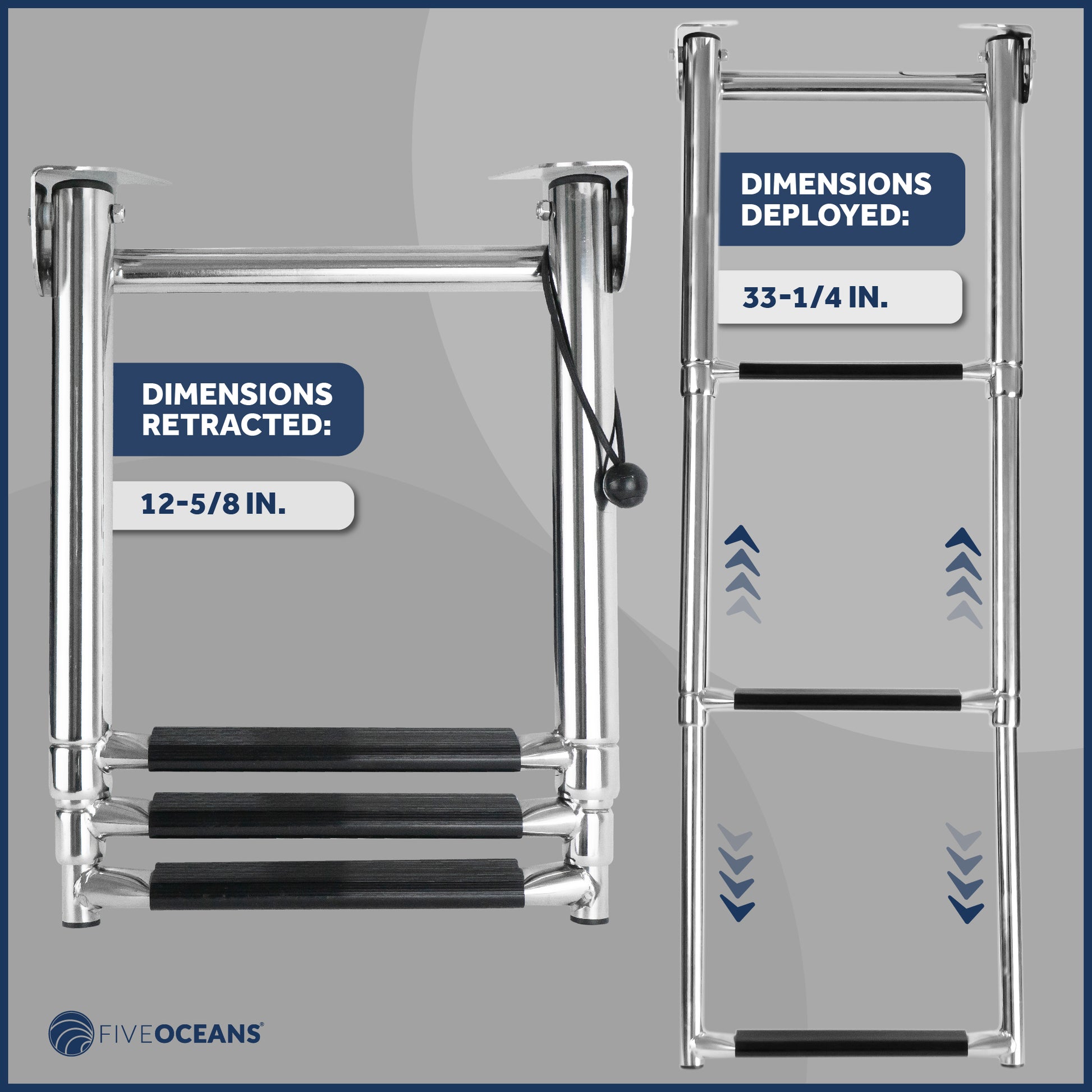 3 Step Boat Under Platform Telescoping Ladder, Stainless Steel - FO4504 - Five Oceans