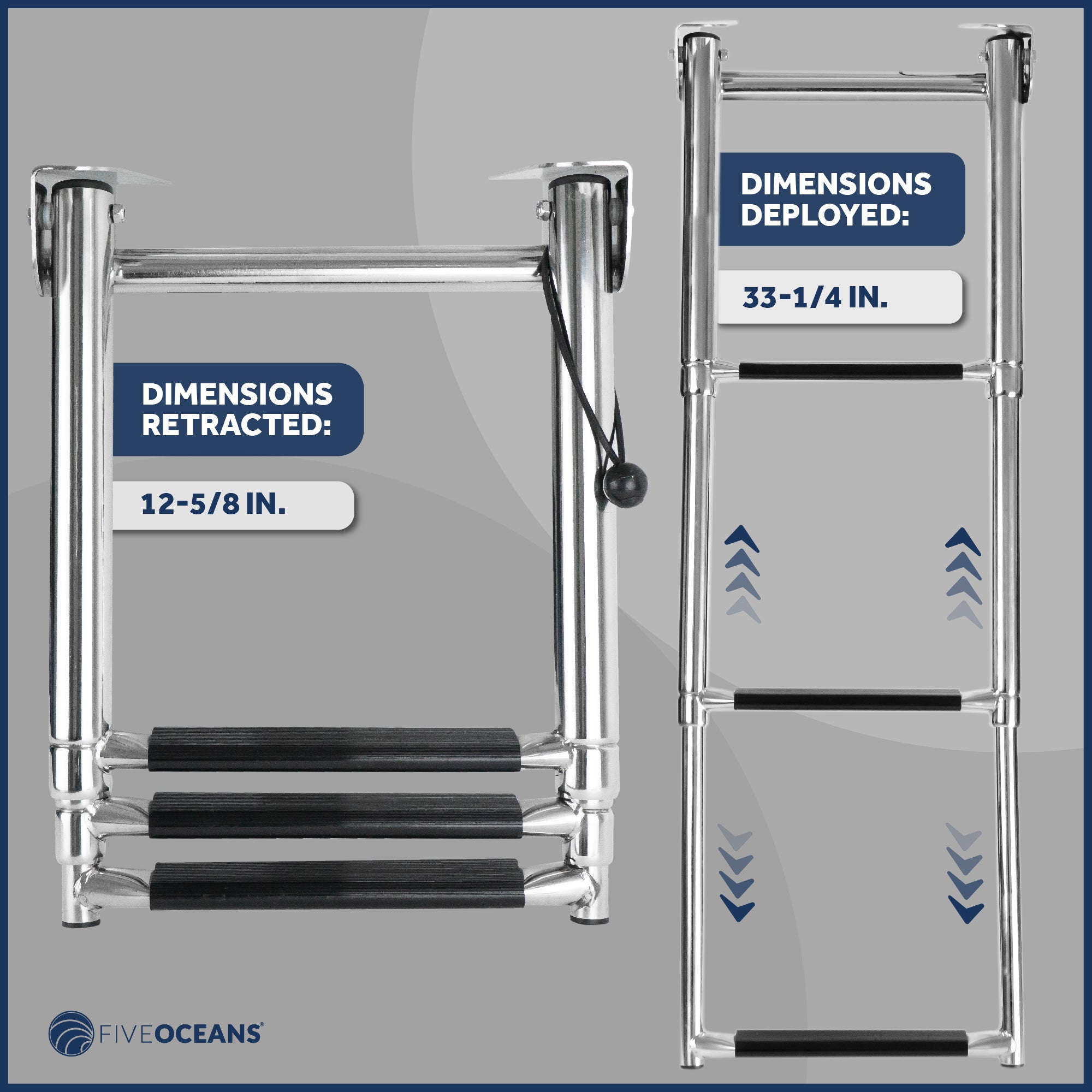 3 Step Boat Under Platform Telescoping Ladder, Stainless Steel - FO4504 - Five Oceans