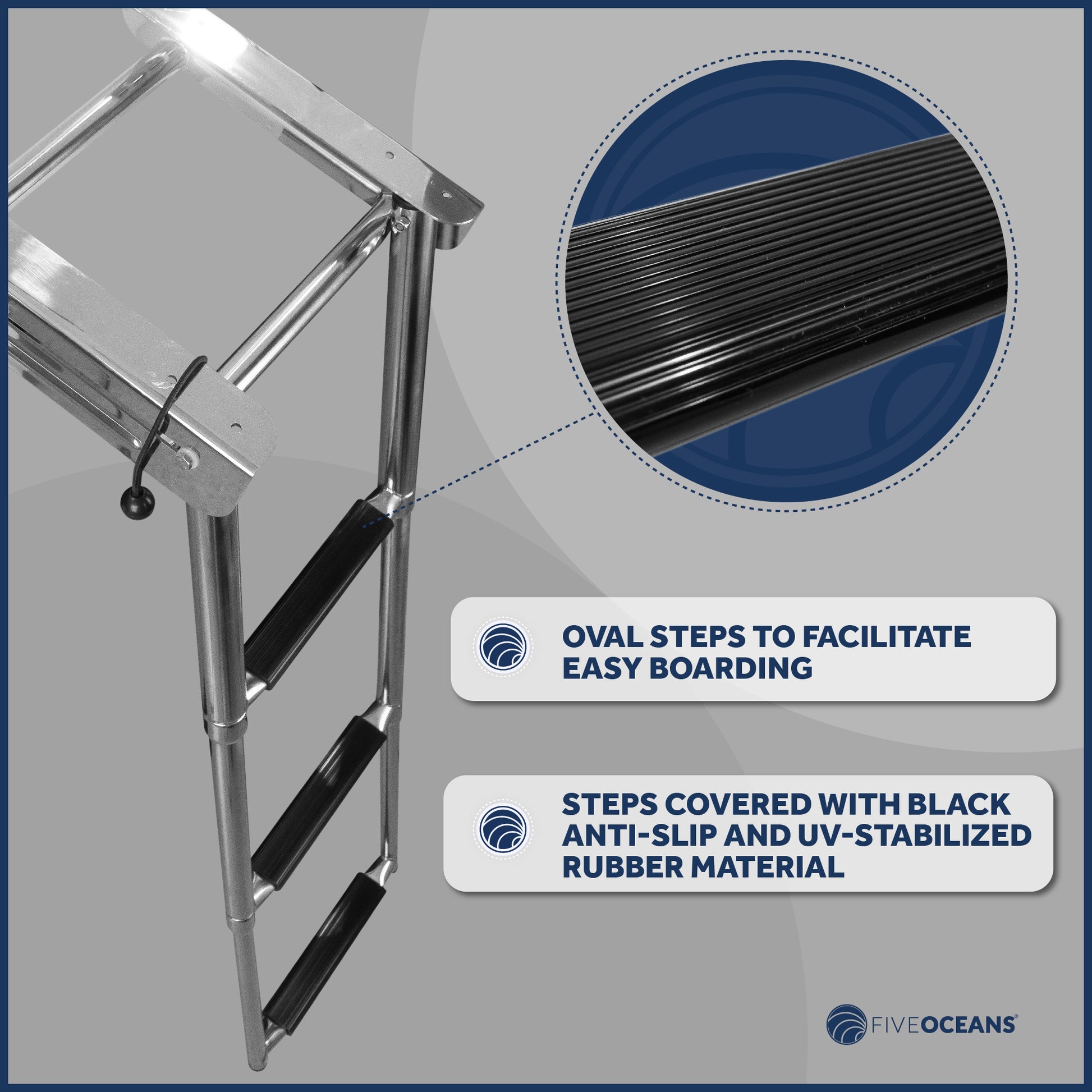 3 Step Boat Under Platform Telescoping Ladder, Stainless Steel - FO4504 - Five Oceans