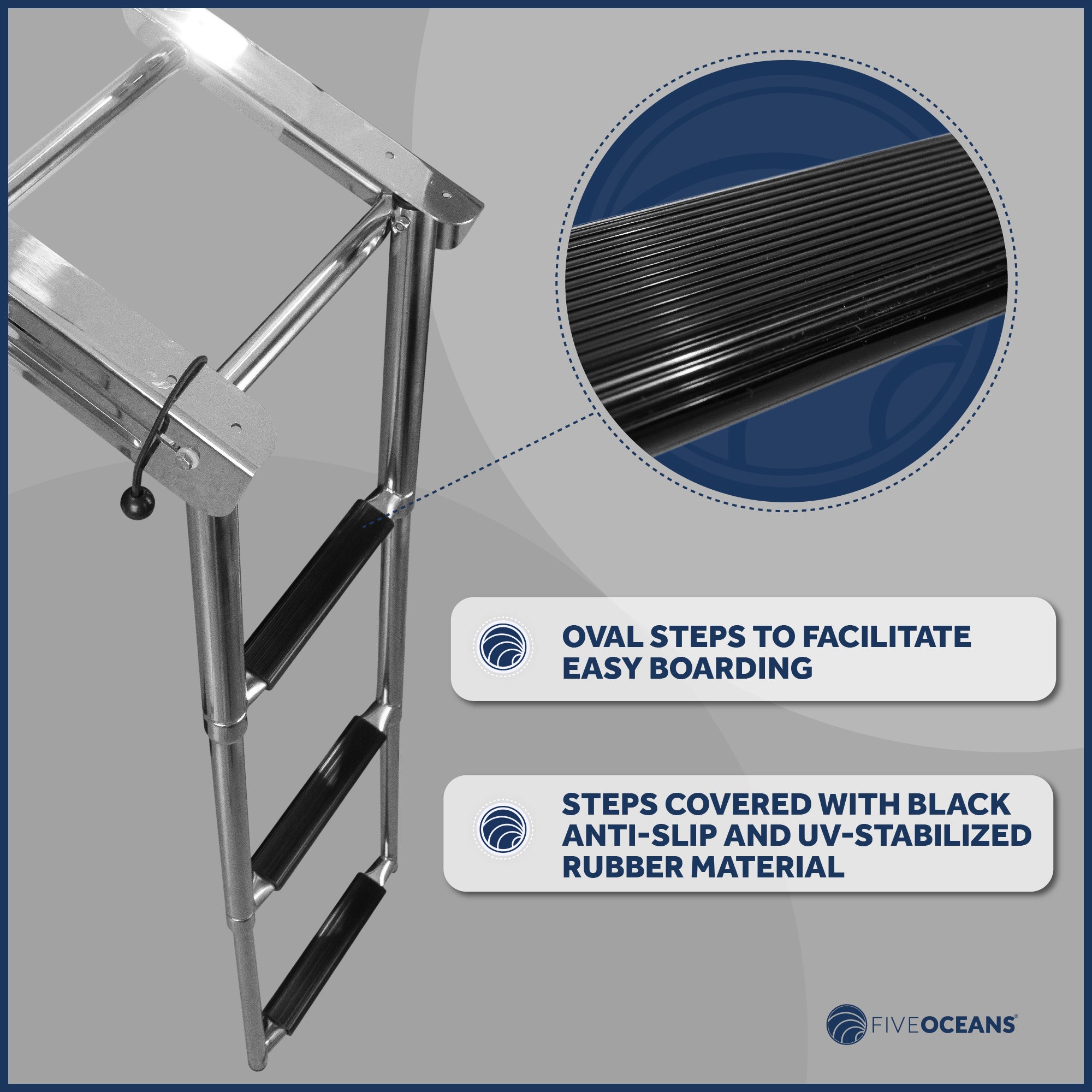 3 Step Boat Under Platform Telescoping Ladder, Stainless Steel - FO4504 - Five Oceans