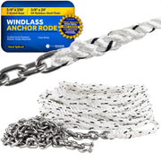 Windlass Anchor Rode, 5/8" x 250' Nylon 3-Strand Rope, 3/8" x 20' G4 Stainless Steel Chain - FO4535 - Five Oceans