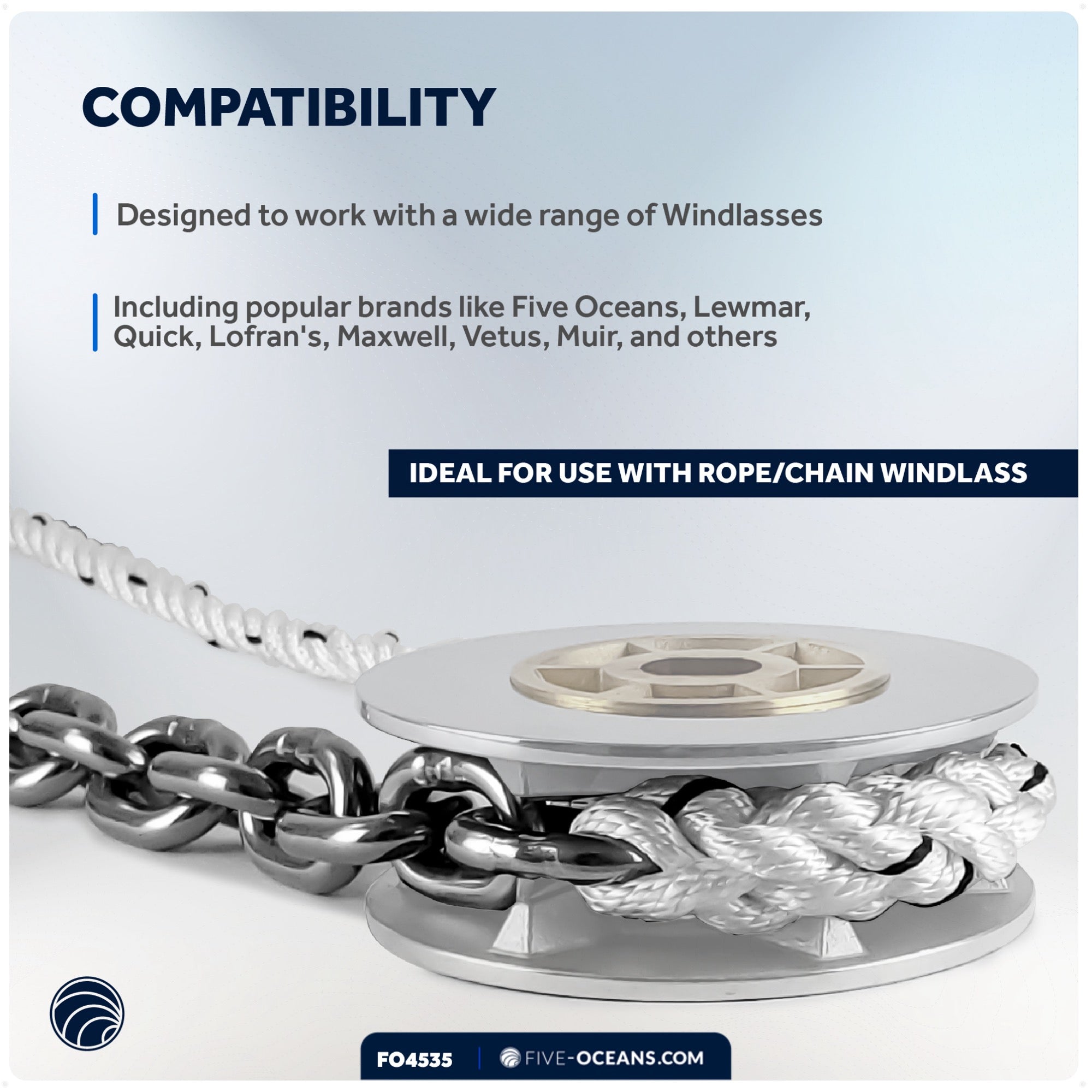 Windlass Anchor Rode, 5/8" x 250' Nylon 3-Strand Rope, 3/8" x 20' G4 Stainless Steel Chain - FO4535 - Five Oceans